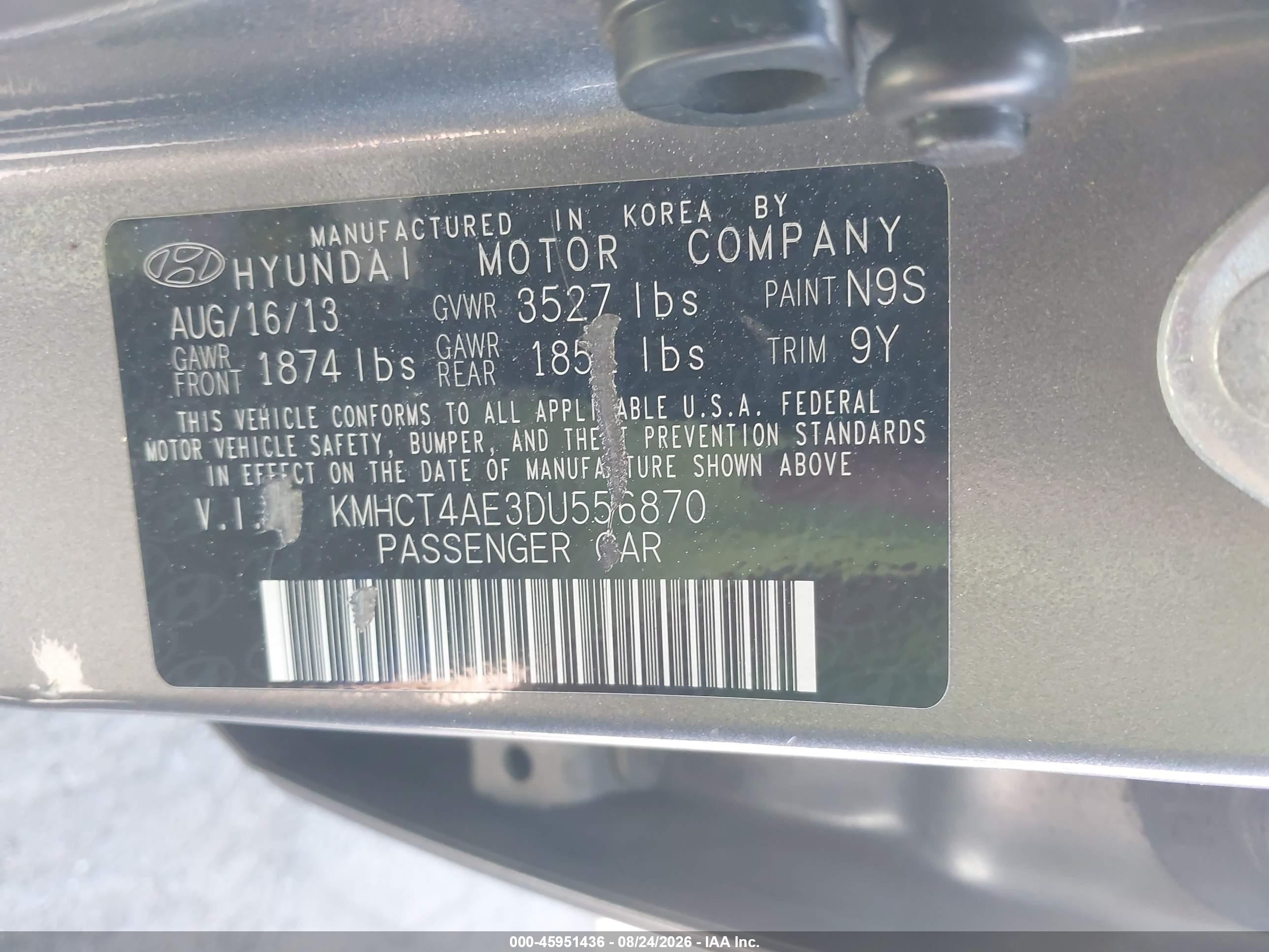 2013 Hyundai Accent Gls Gray vin: KMHCT4AE3DU556870