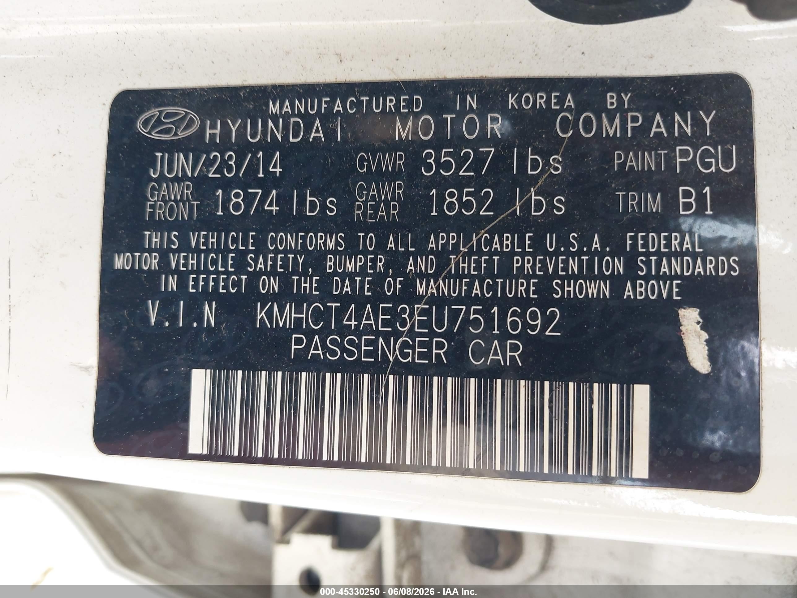 2014 Hyundai Accent Gls White vin: KMHCT4AE3EU751692