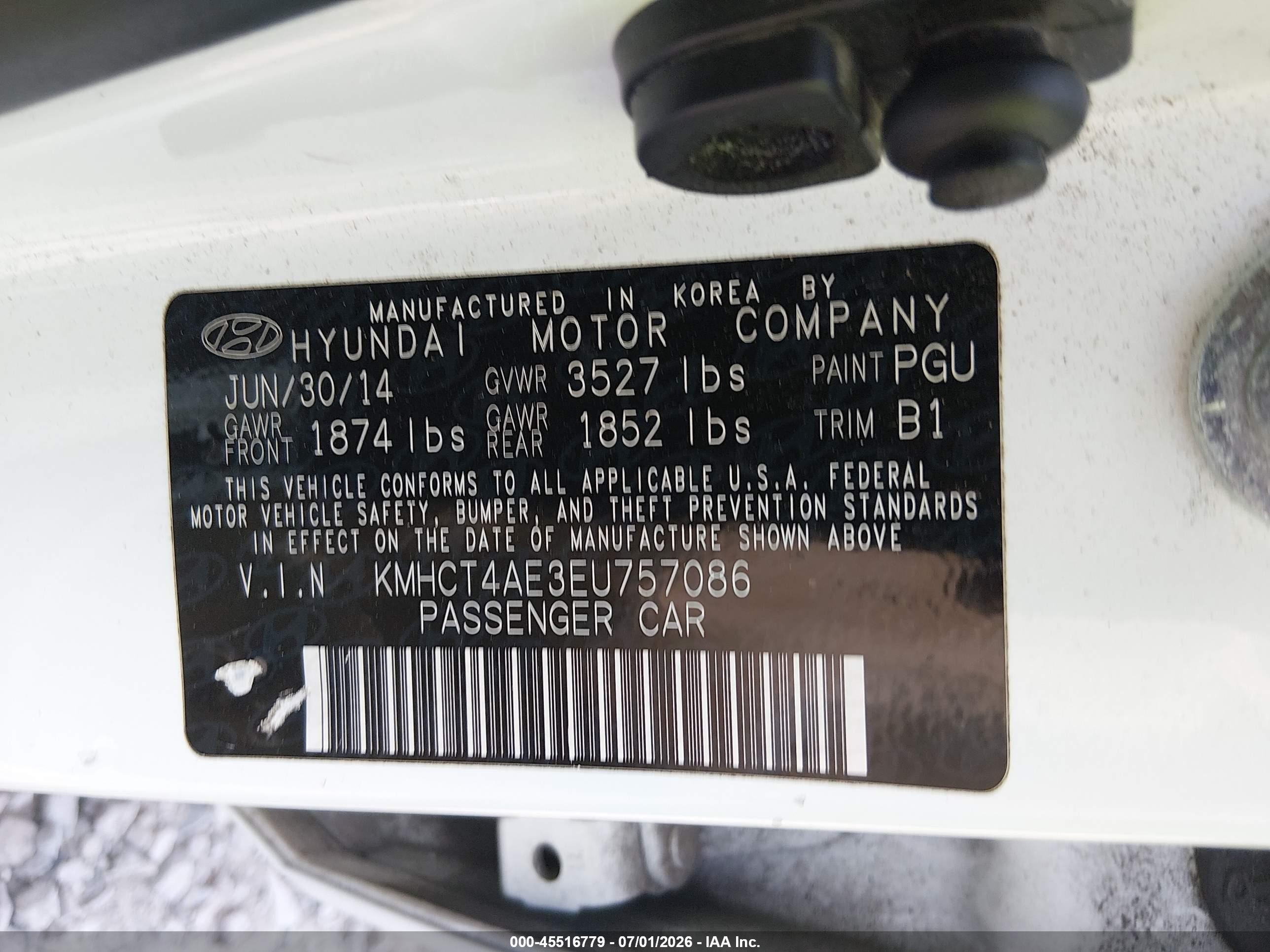 2014 Hyundai Accent Gls White vin: KMHCT4AE3EU757086
