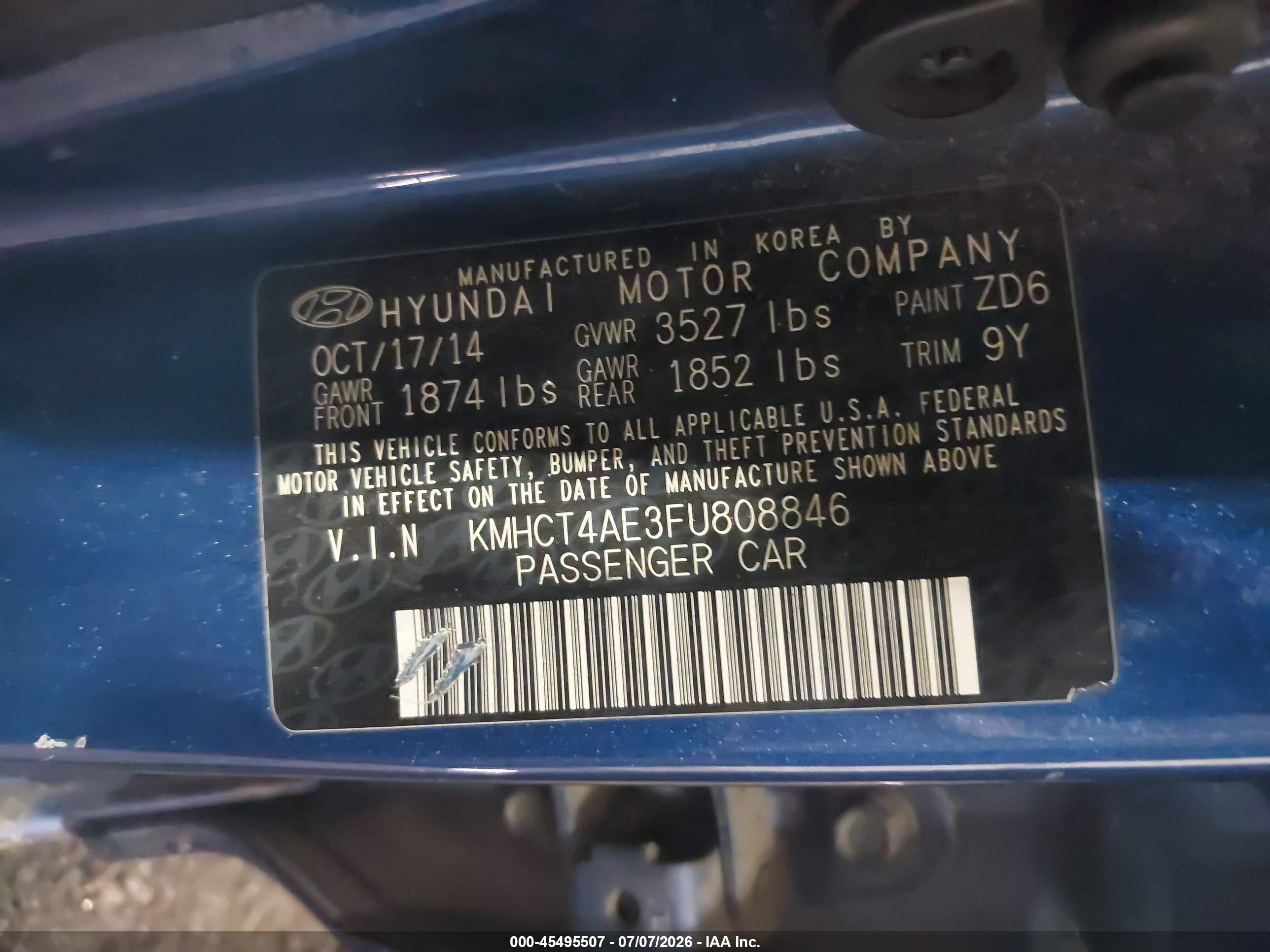 2015 Hyundai Accent Gls Blue vin: KMHCT4AE3FU808846