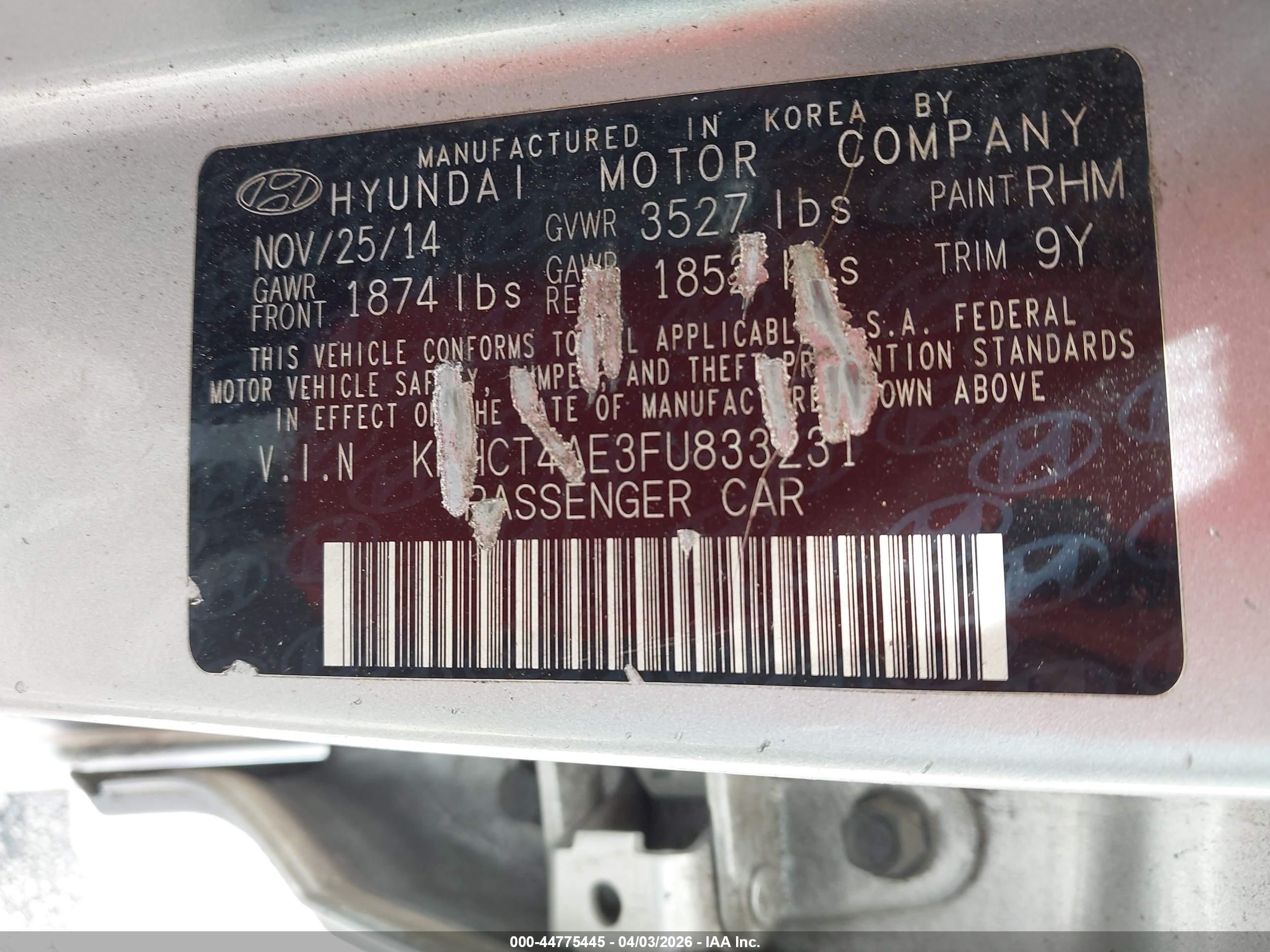 2015 Hyundai Accent Gls Silver vin: KMHCT4AE3FU833231