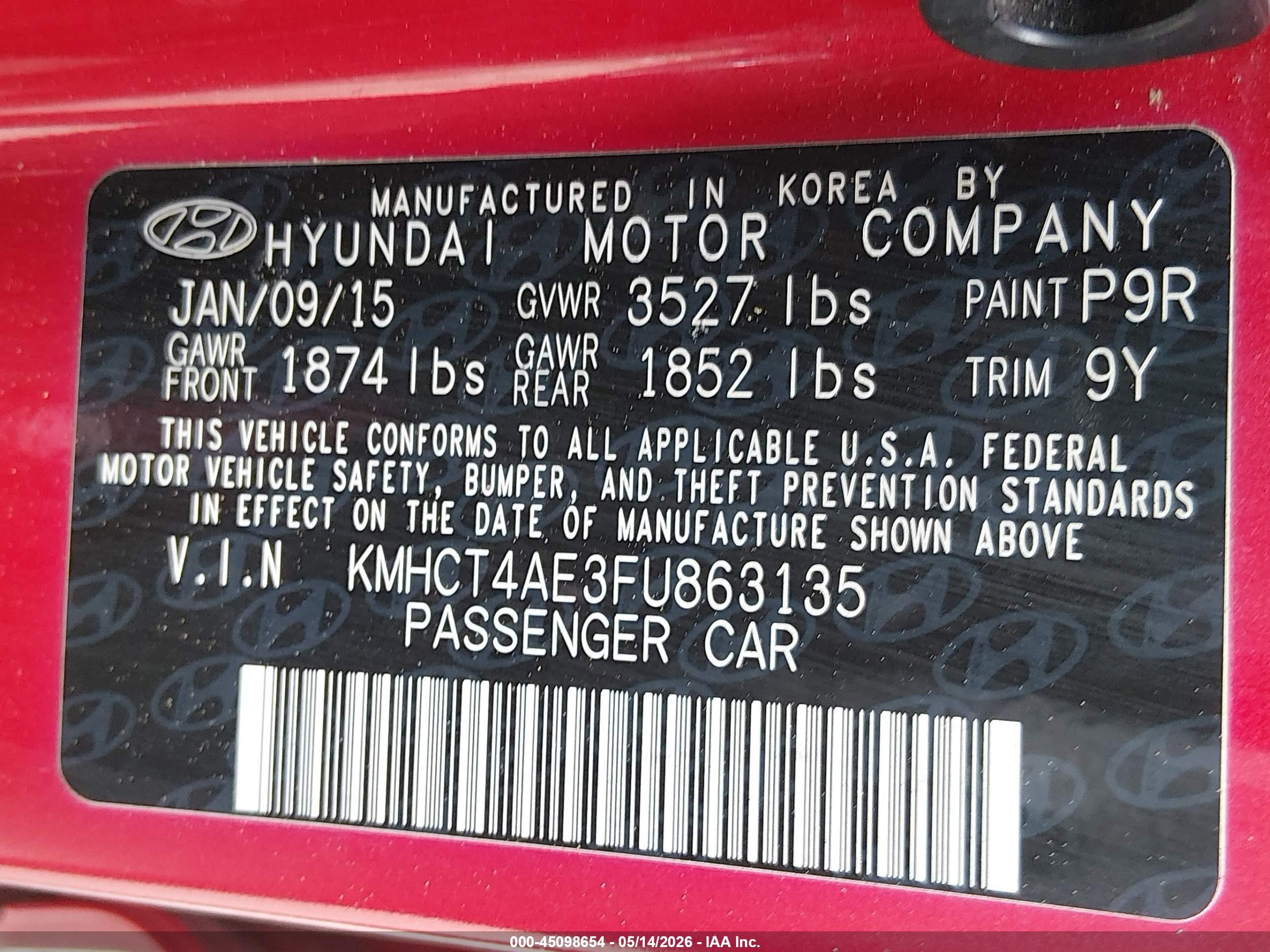 2015 Hyundai Accent Gls Burgundy vin: KMHCT4AE3FU863135