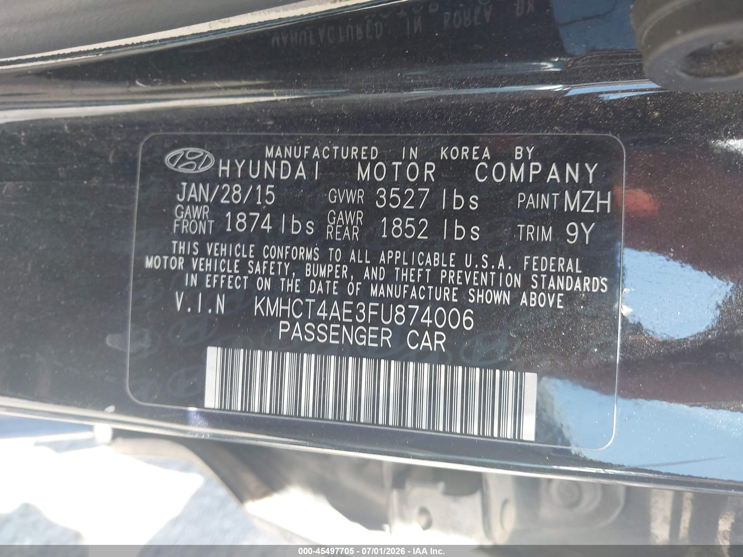 2015 Hyundai Accent Gls Black vin: KMHCT4AE3FU874006