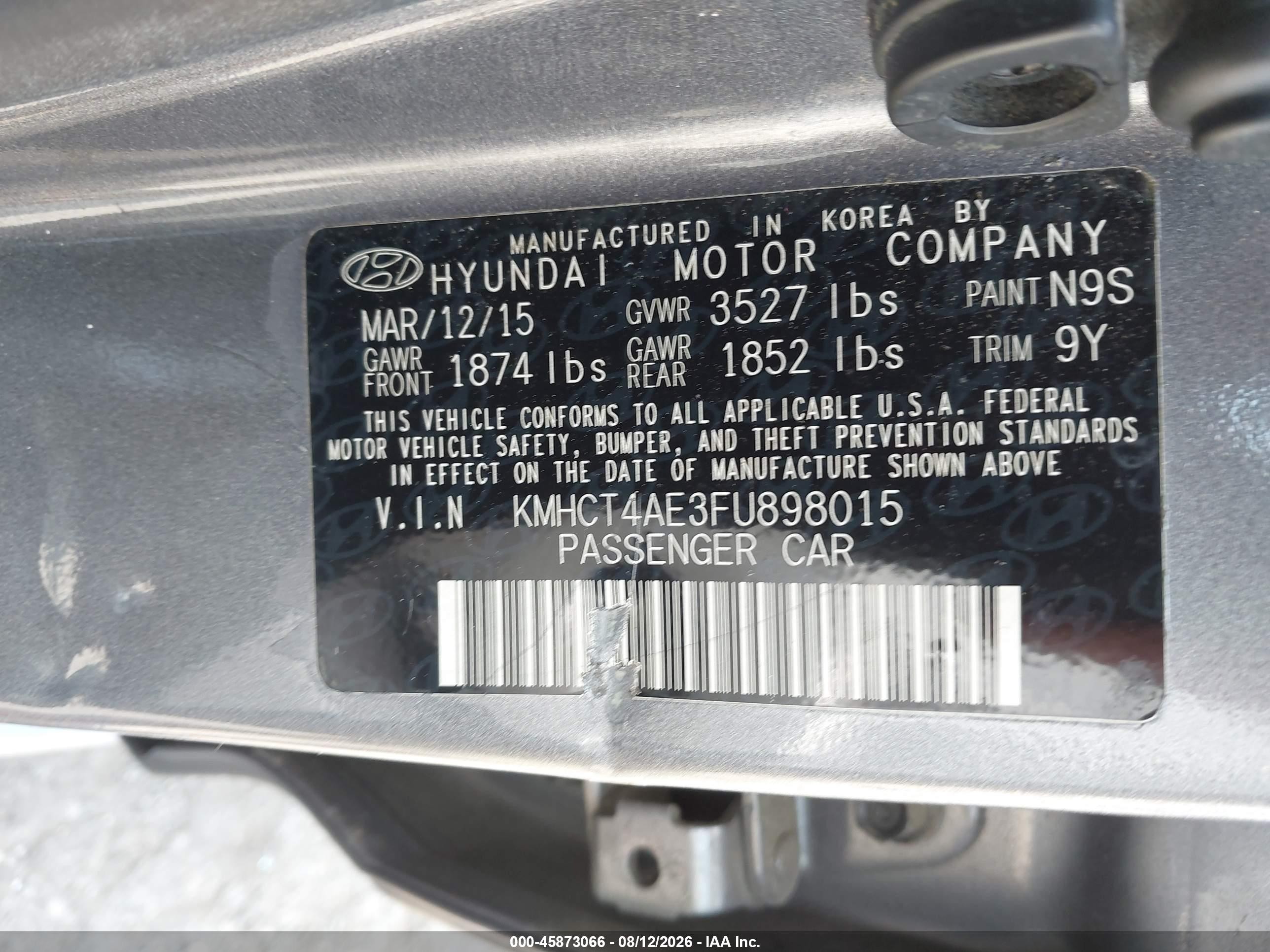 2015 Hyundai Accent Gls Серый vin: KMHCT4AE3FU898015