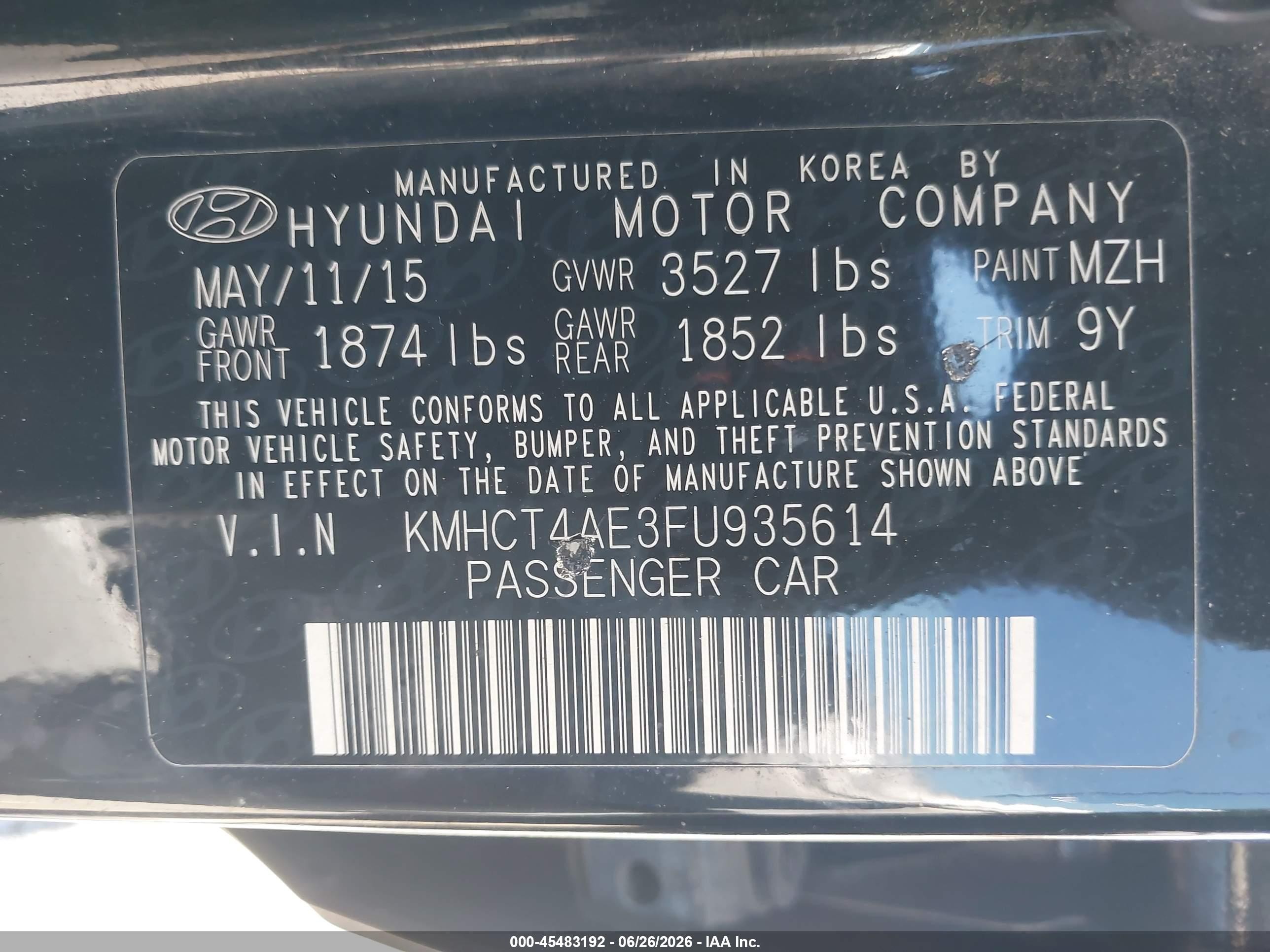 2015 Hyundai Accent Gls Black vin: KMHCT4AE3FU935614