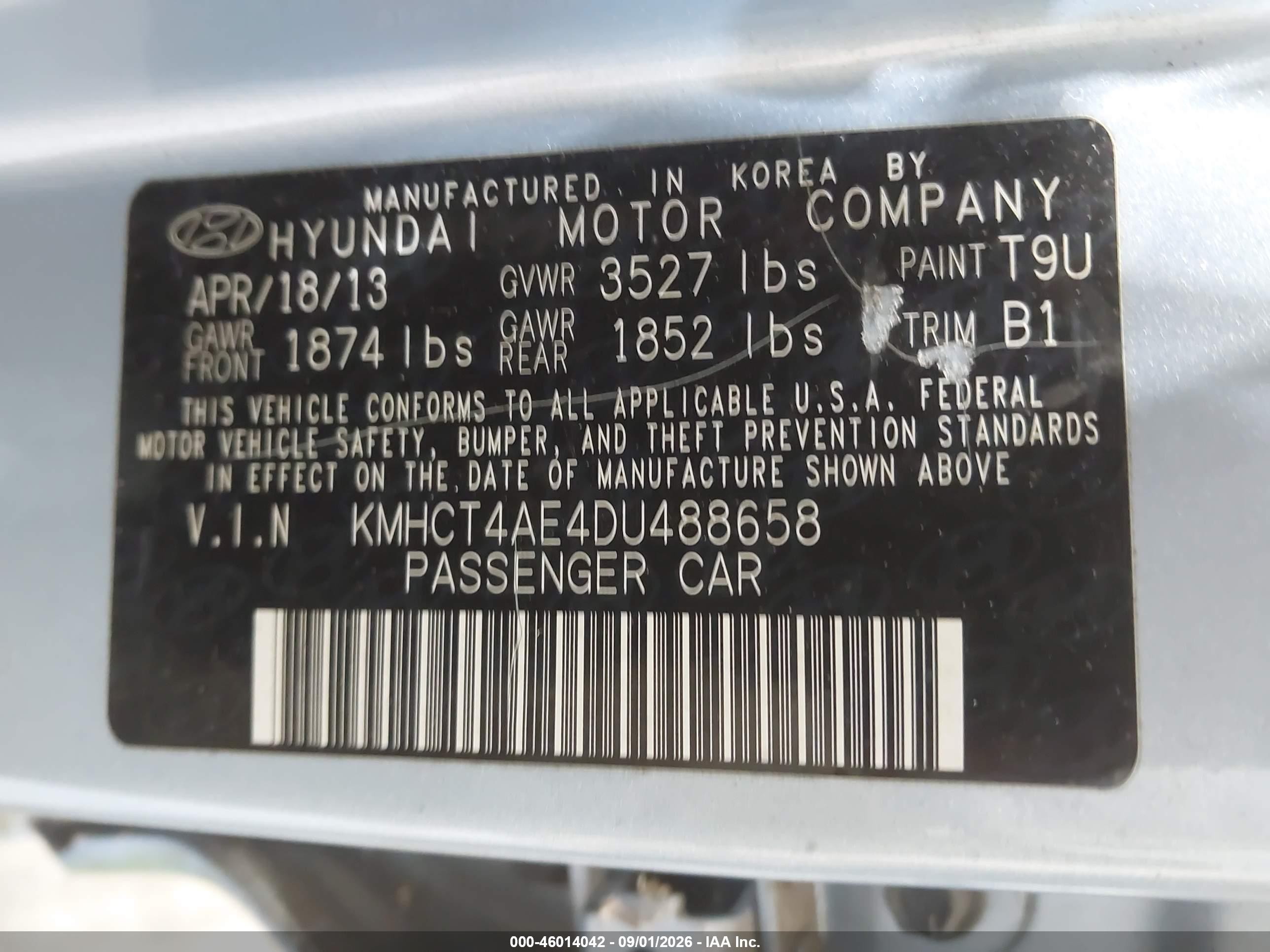 2013 Hyundai Accent Gls Light Blue vin: KMHCT4AE4DU488658