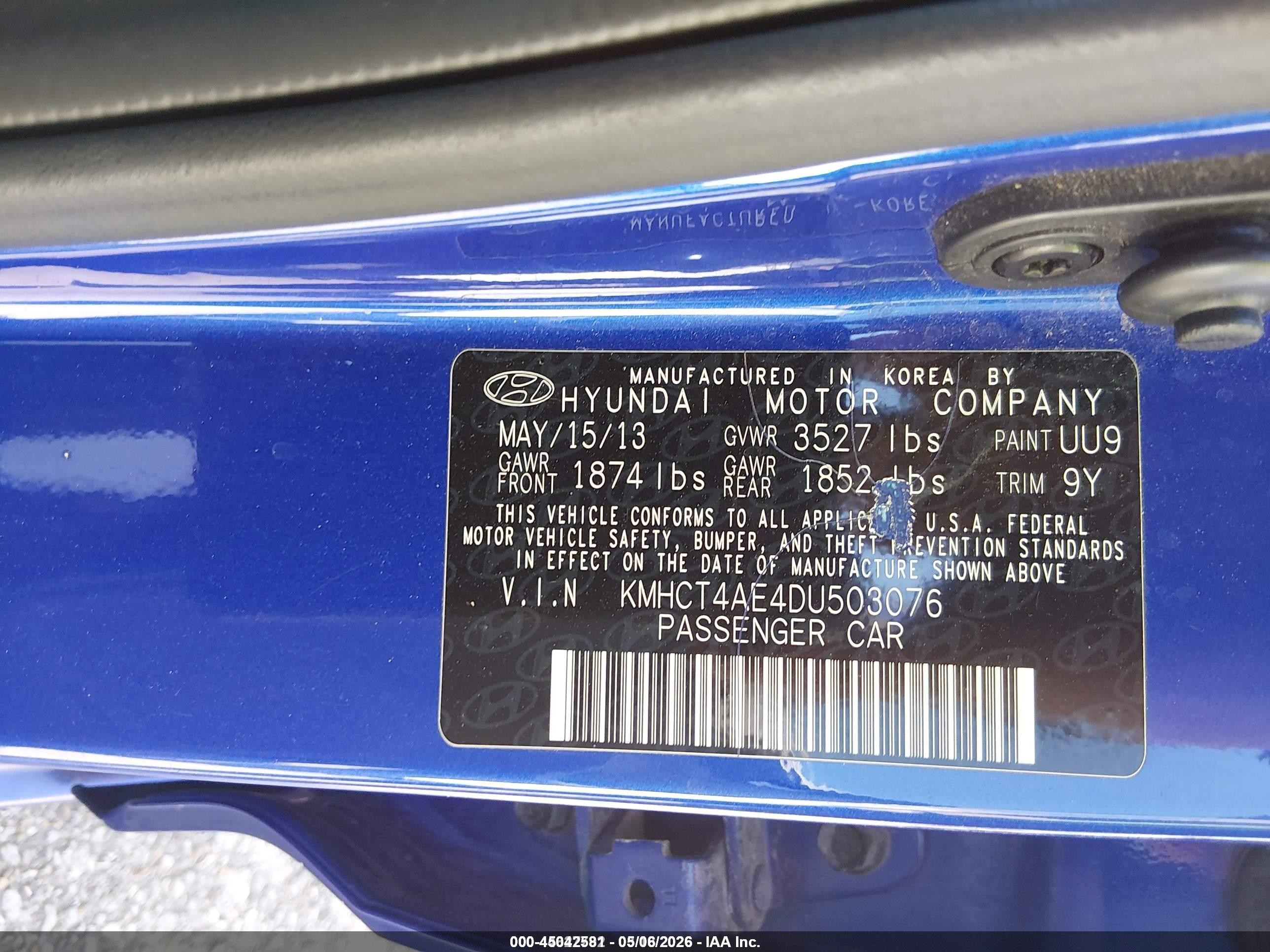 2013 Hyundai Accent Gls Blue vin: KMHCT4AE4DU503076