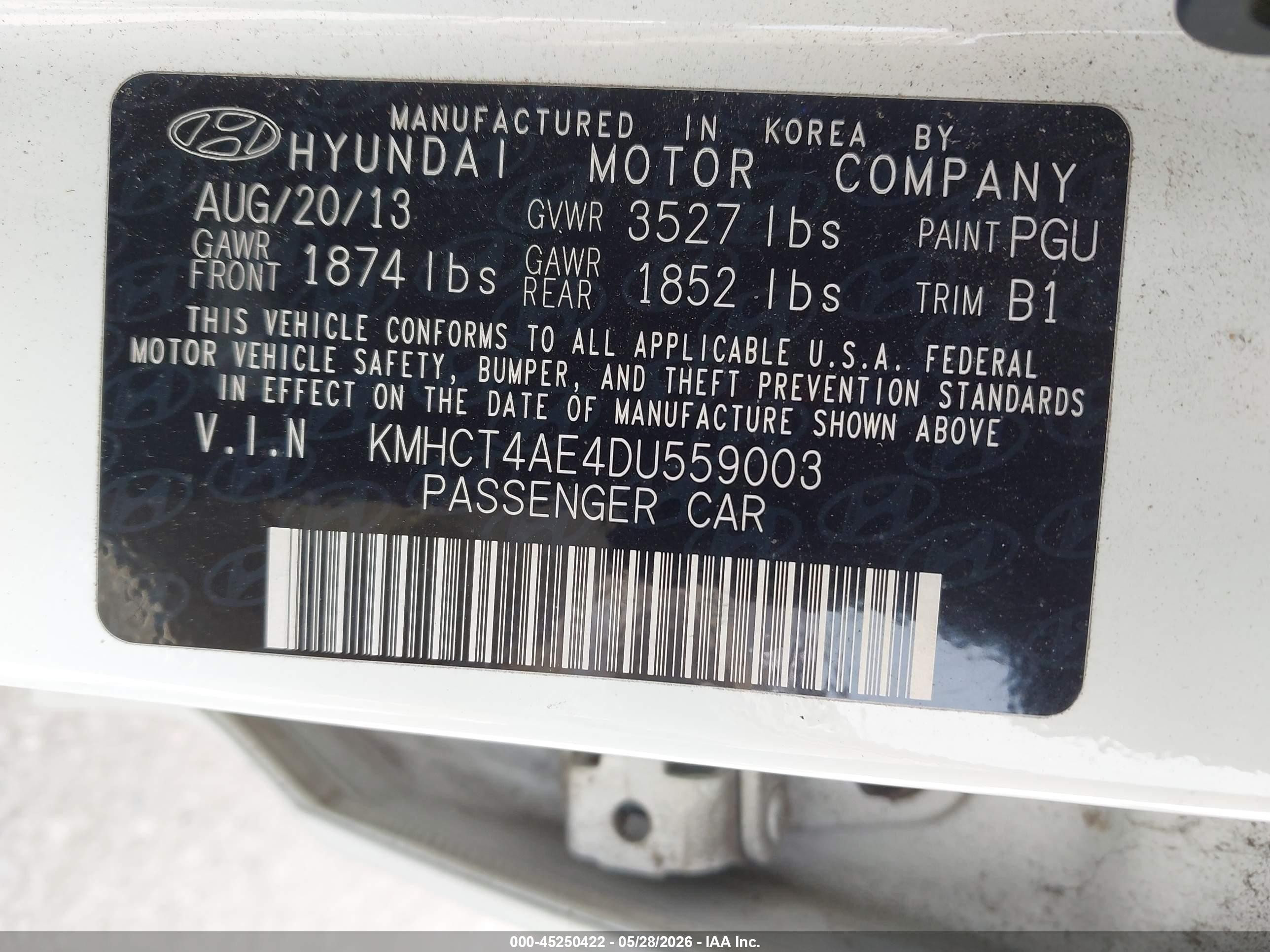 2013 Hyundai Accent Gls White vin: KMHCT4AE4DU559003