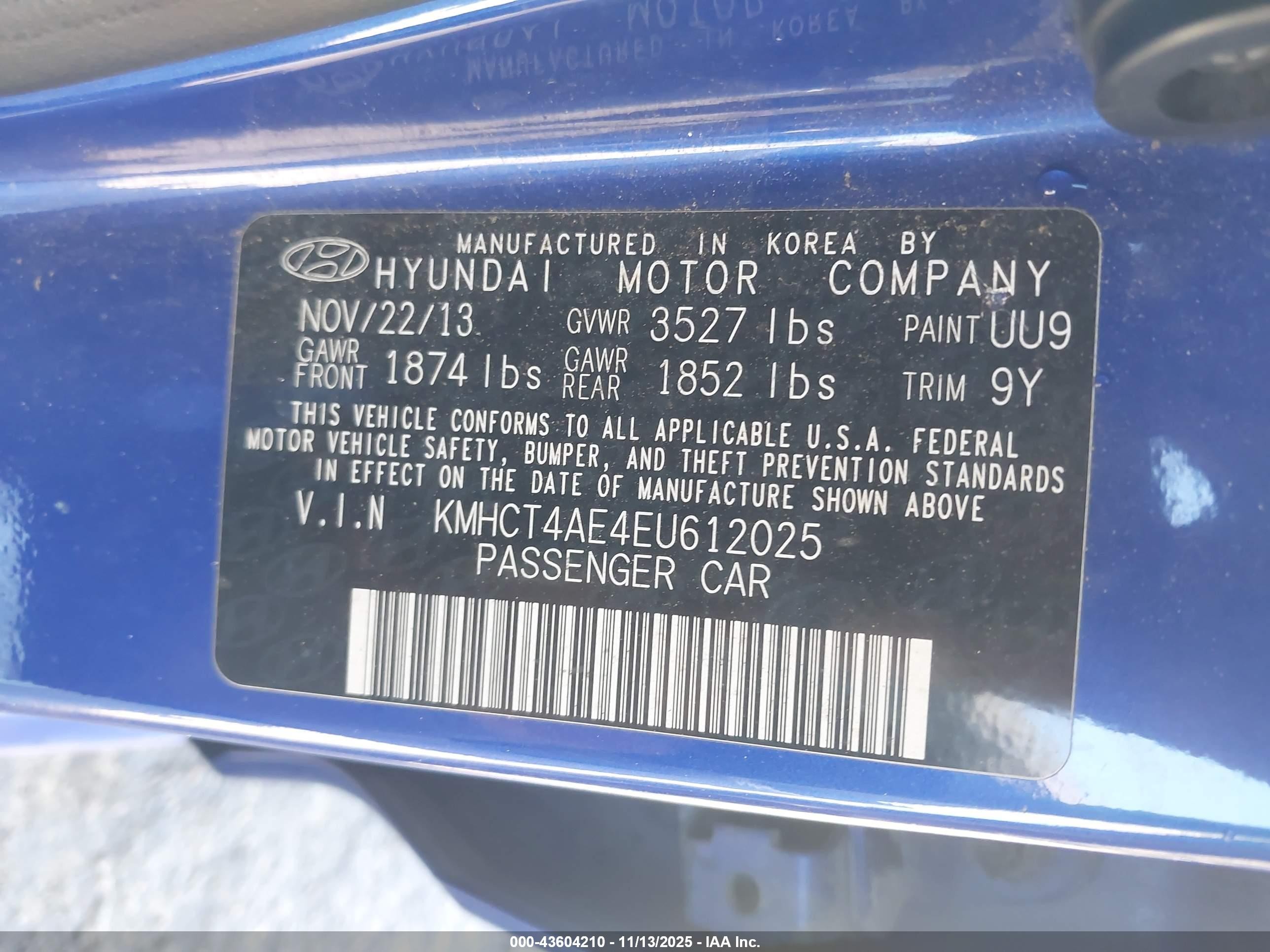 2014 Hyundai Accent Gls Blue vin: KMHCT4AE4EU612025
