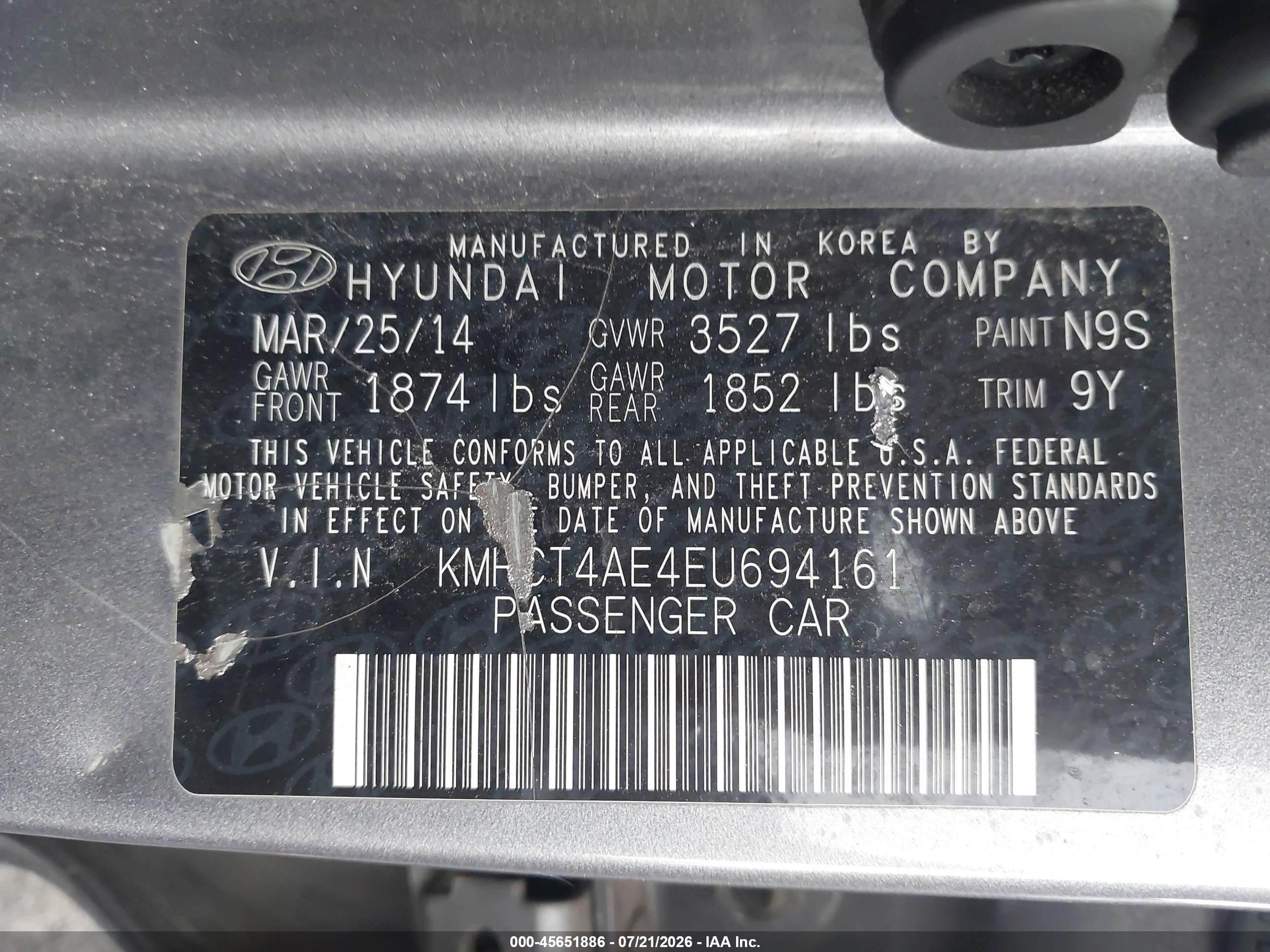 2014 Hyundai Accent Gls Gray vin: KMHCT4AE4EU694161