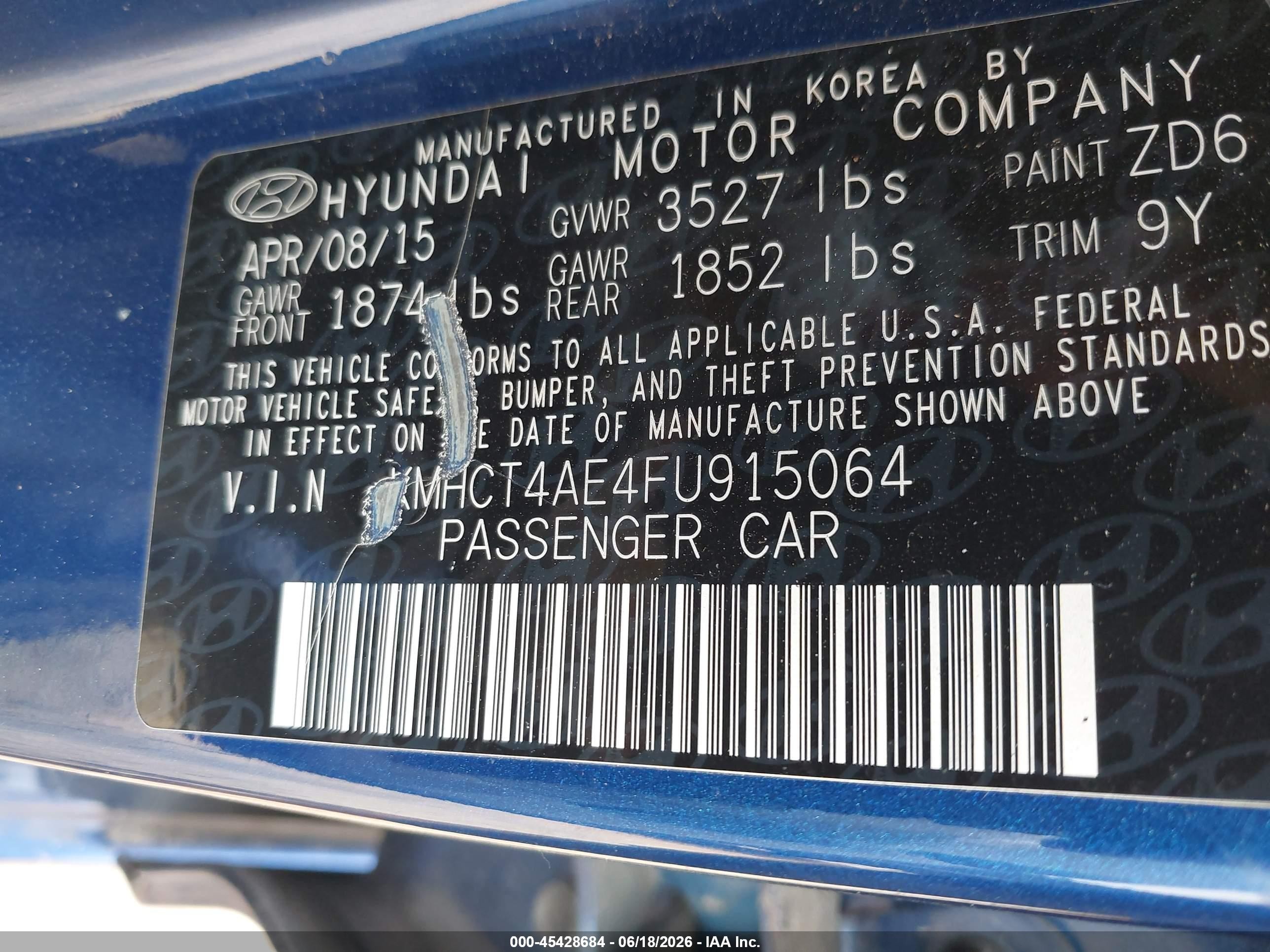 2015 Hyundai Accent Gls Blue vin: KMHCT4AE4FU915064