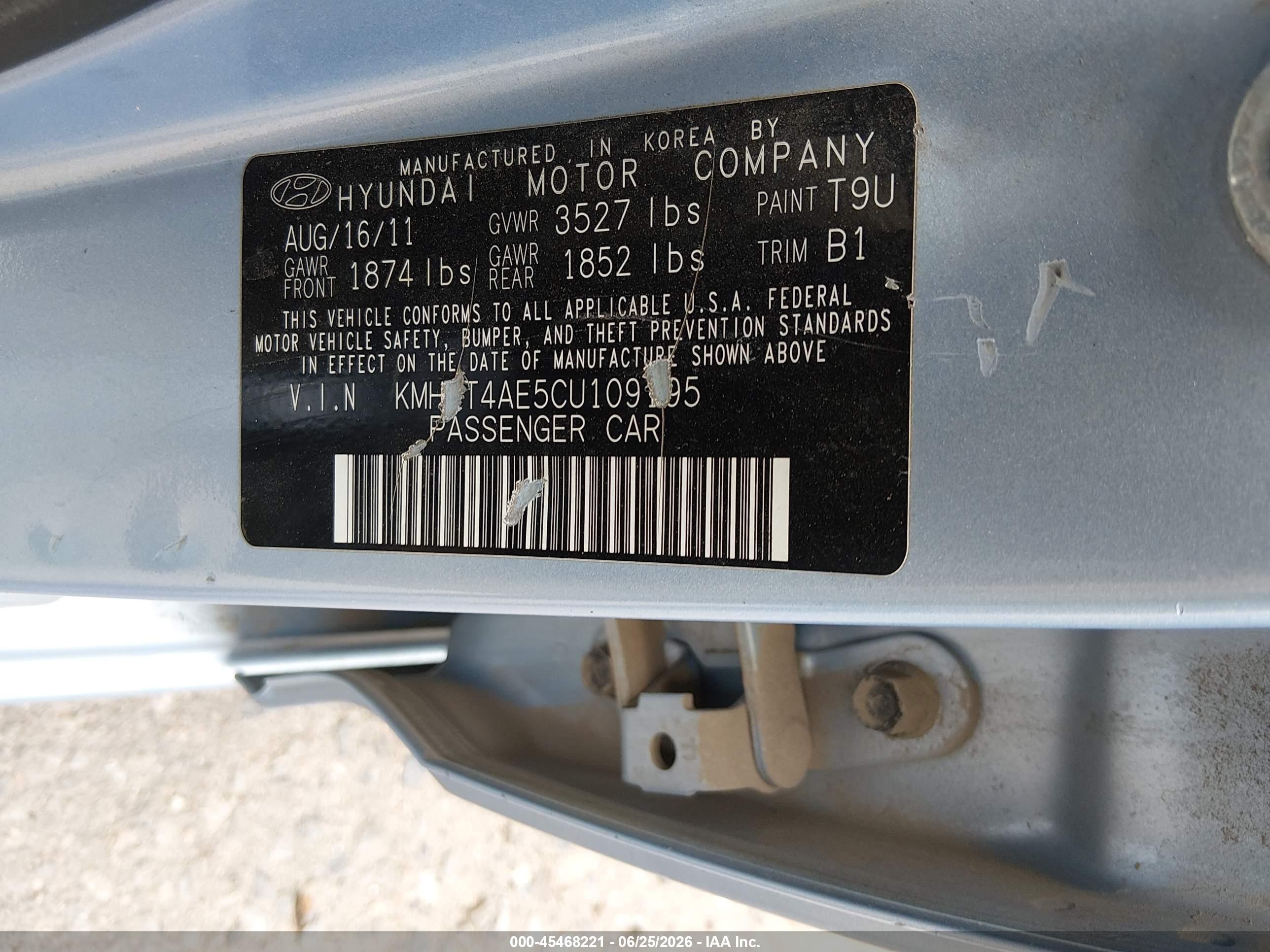 2012 Hyundai Accent Gls Blue vin: KMHCT4AE5CU109195