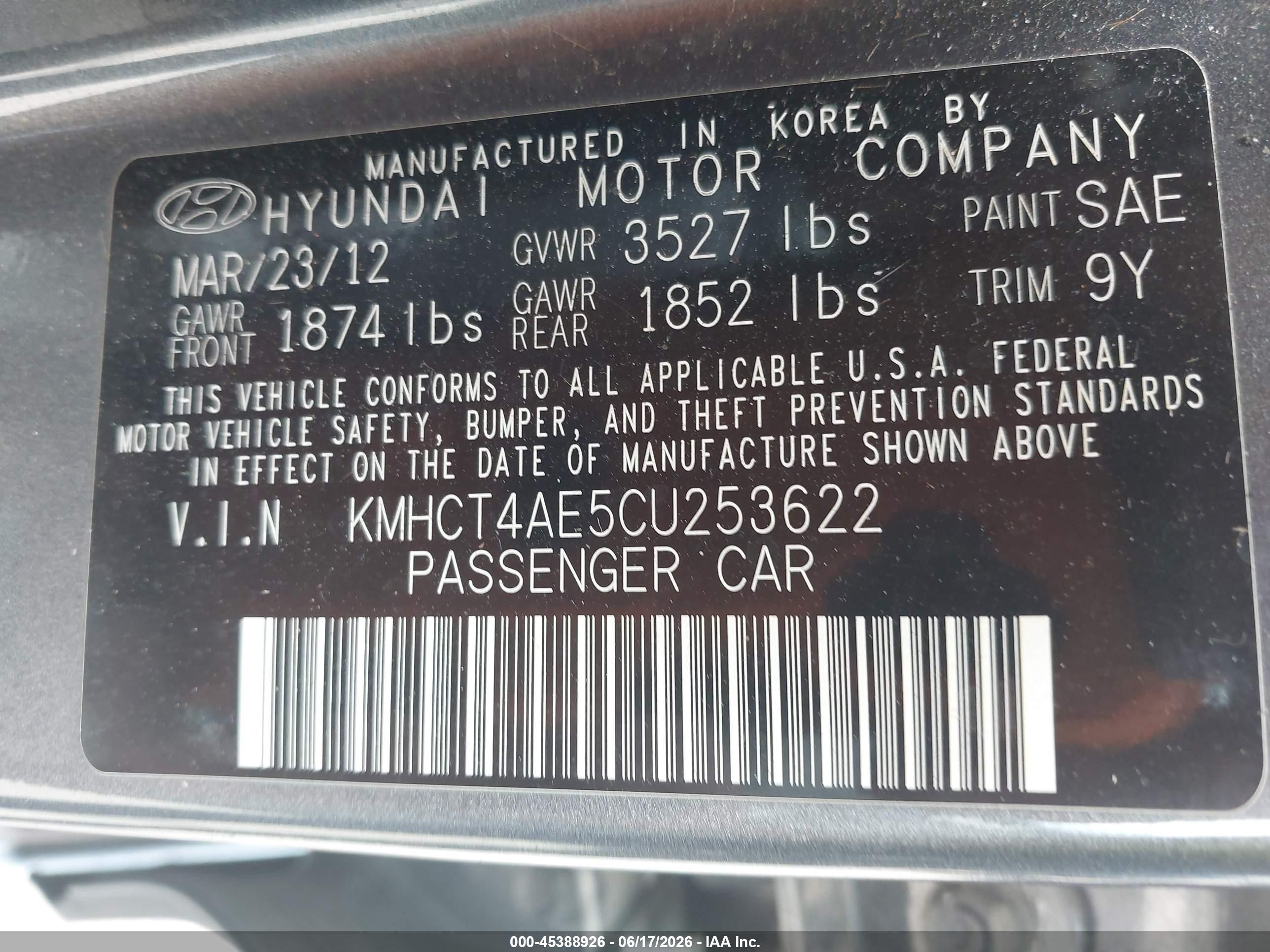 2012 Hyundai Accent Gls Gray vin: KMHCT4AE5CU253622