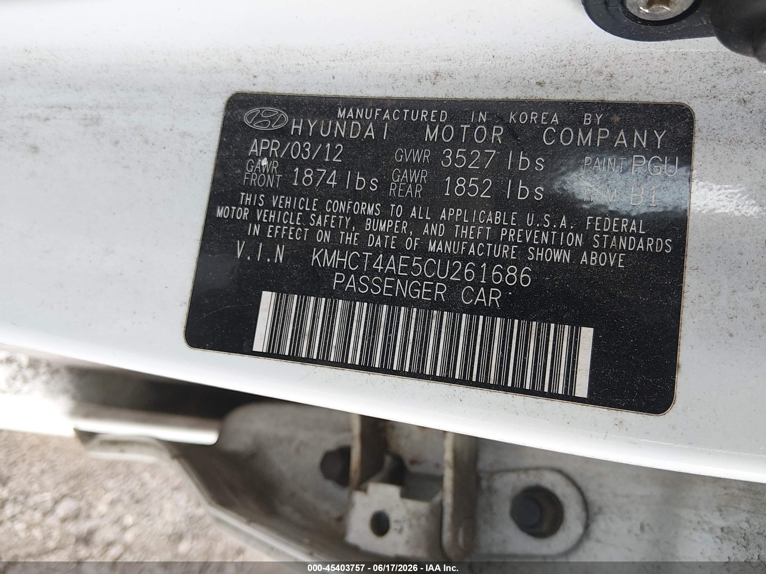 2012 Hyundai Accent Gls White vin: KMHCT4AE5CU261686
