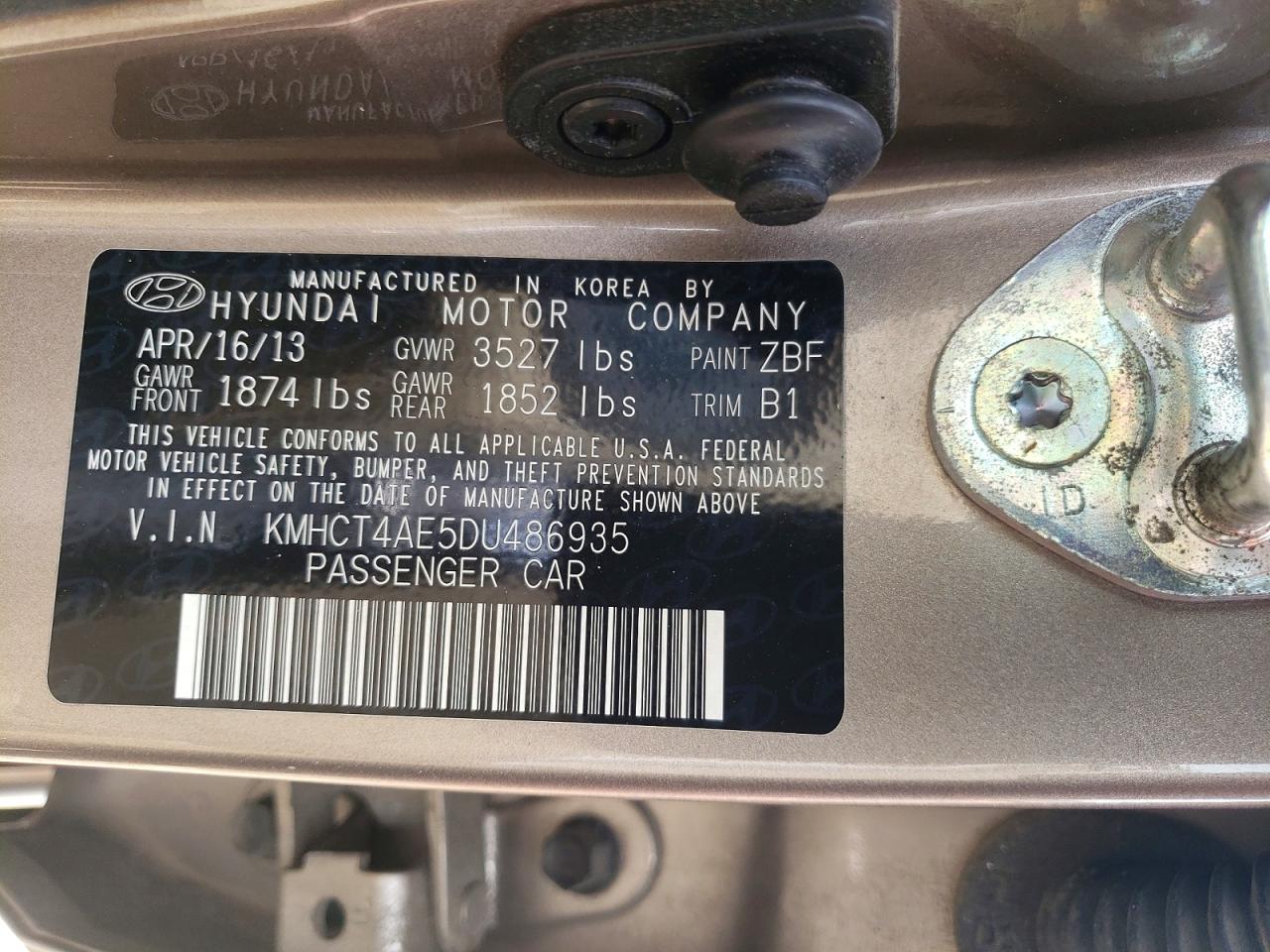 2013 Hyundai Accent Gls Tan vin: KMHCT4AE5DU486935