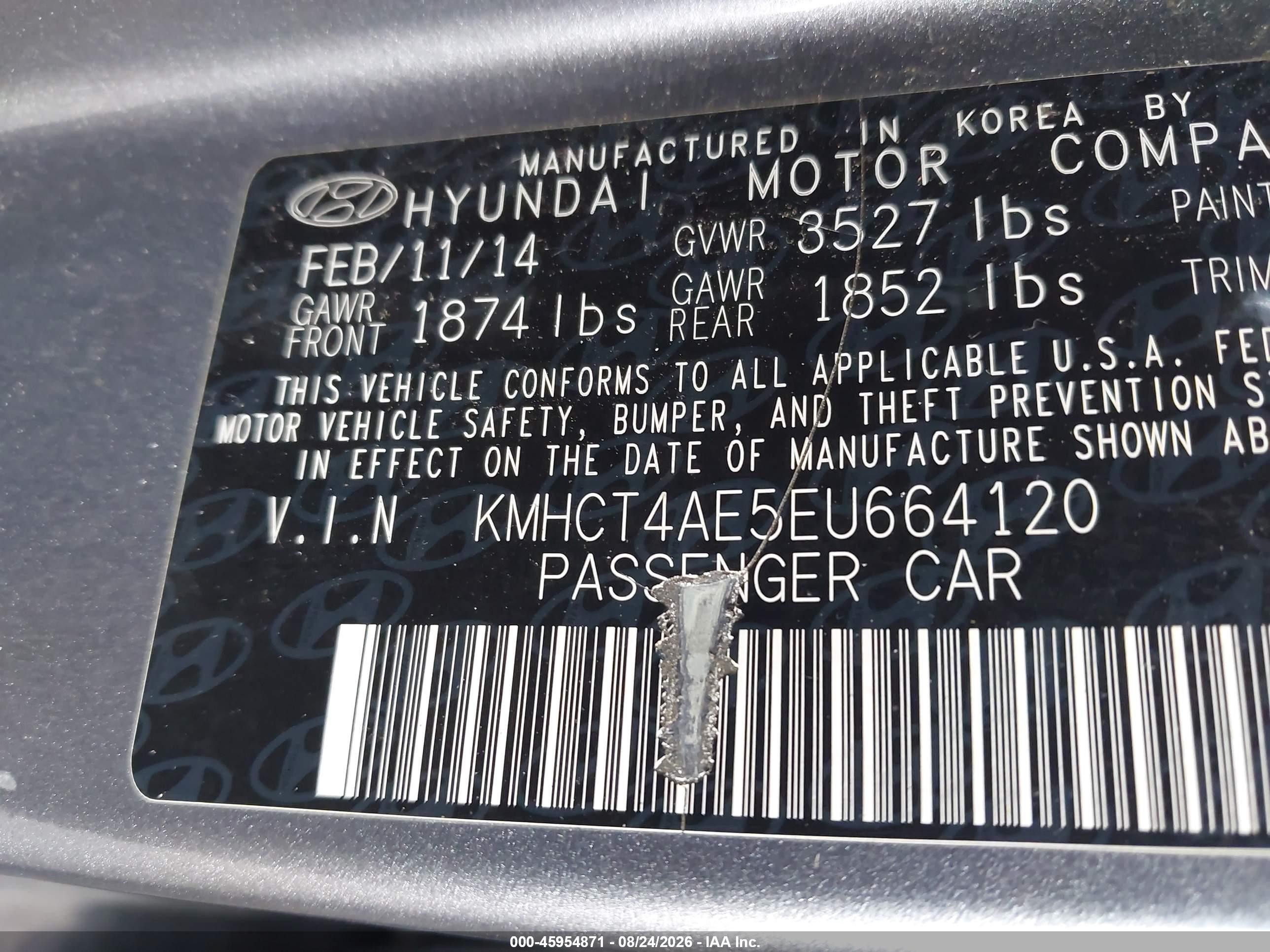 2014 Hyundai Accent Gls Gray vin: KMHCT4AE5EU664120