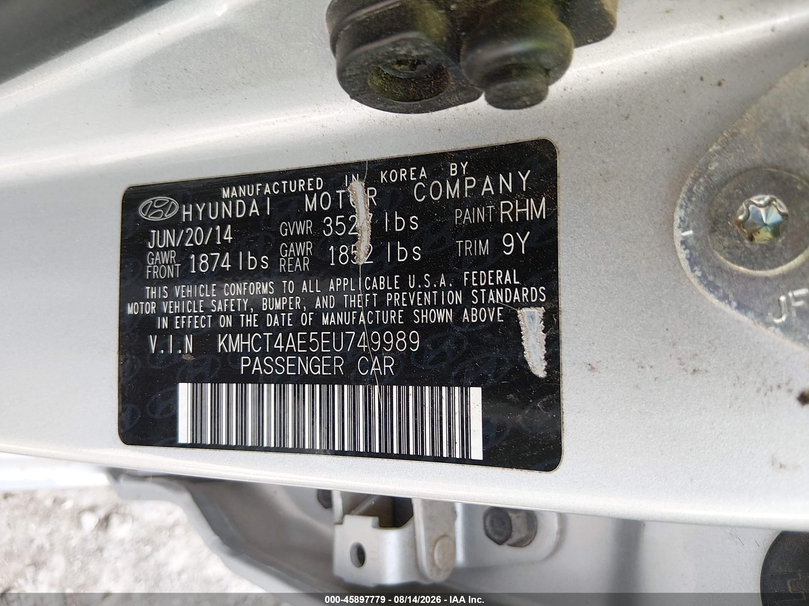 2014 Hyundai Accent Gls Gray vin: KMHCT4AE5EU749989