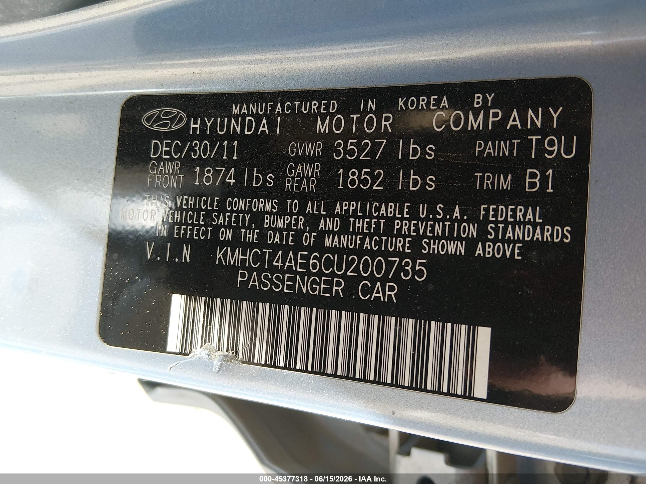 2012 Hyundai Accent Gls Light Blue vin: KMHCT4AE6CU200735