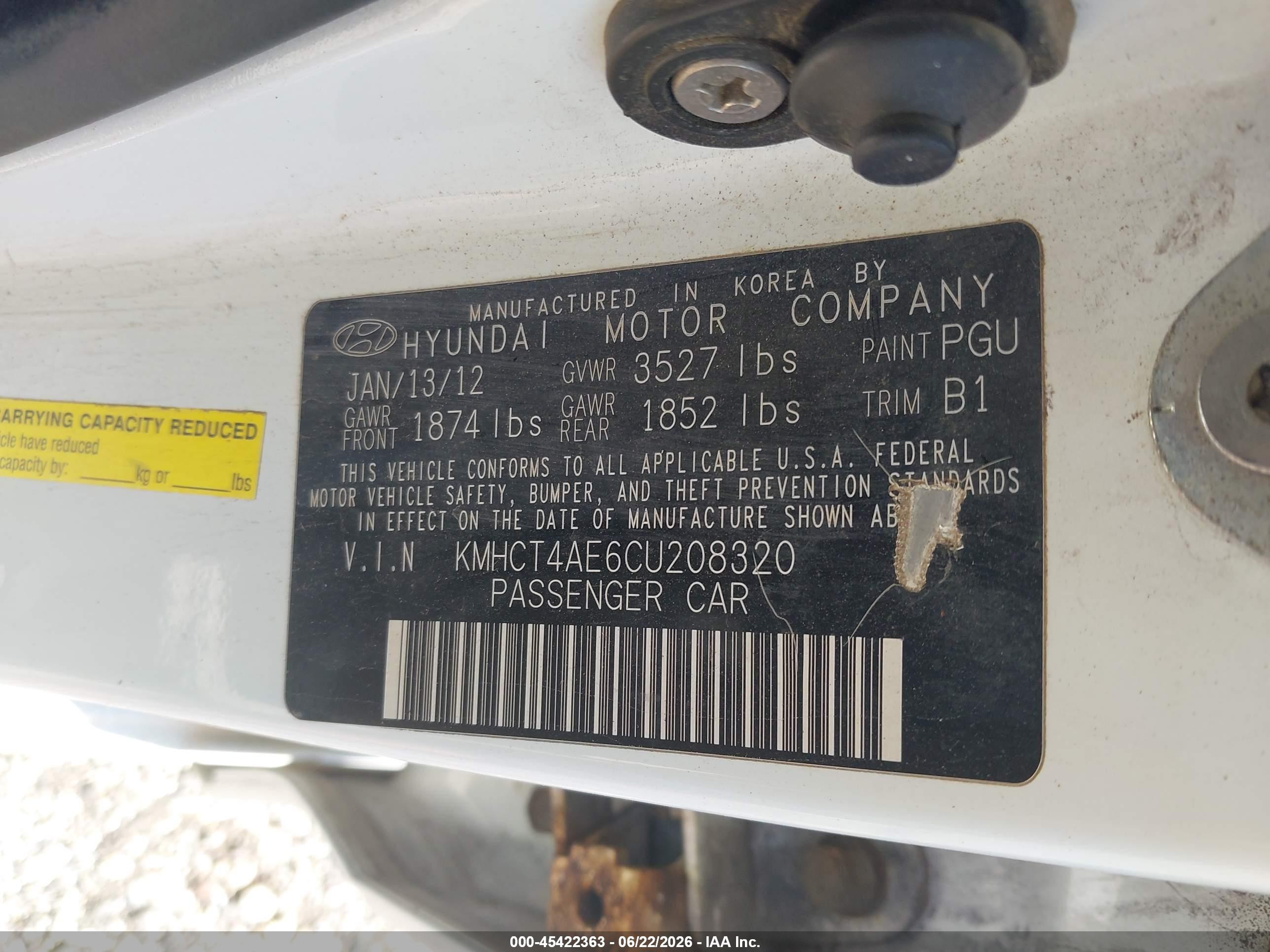 2012 Hyundai Accent Gls White vin: KMHCT4AE6CU208320