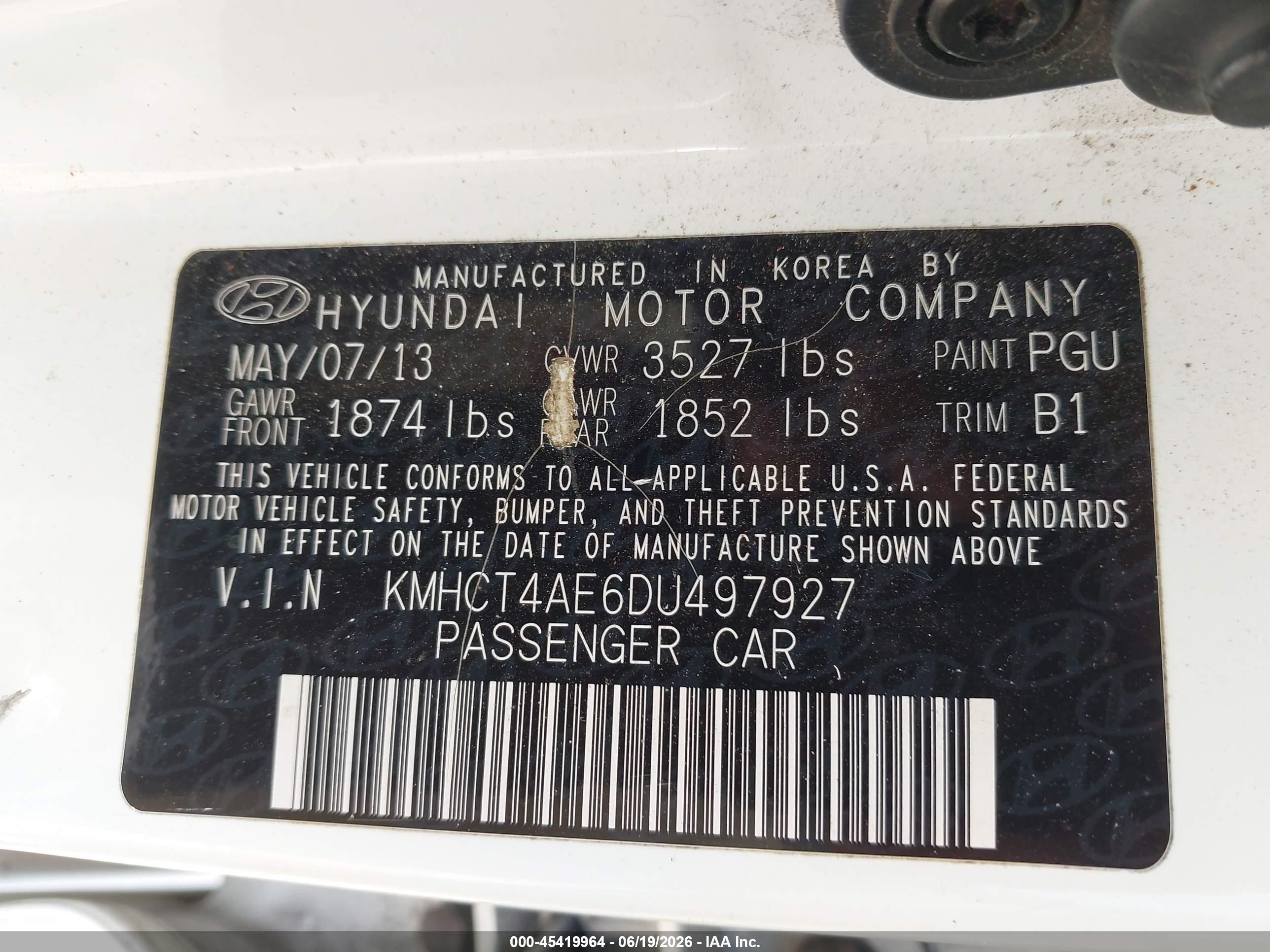 2013 Hyundai Accent Gls White vin: KMHCT4AE6DU497927