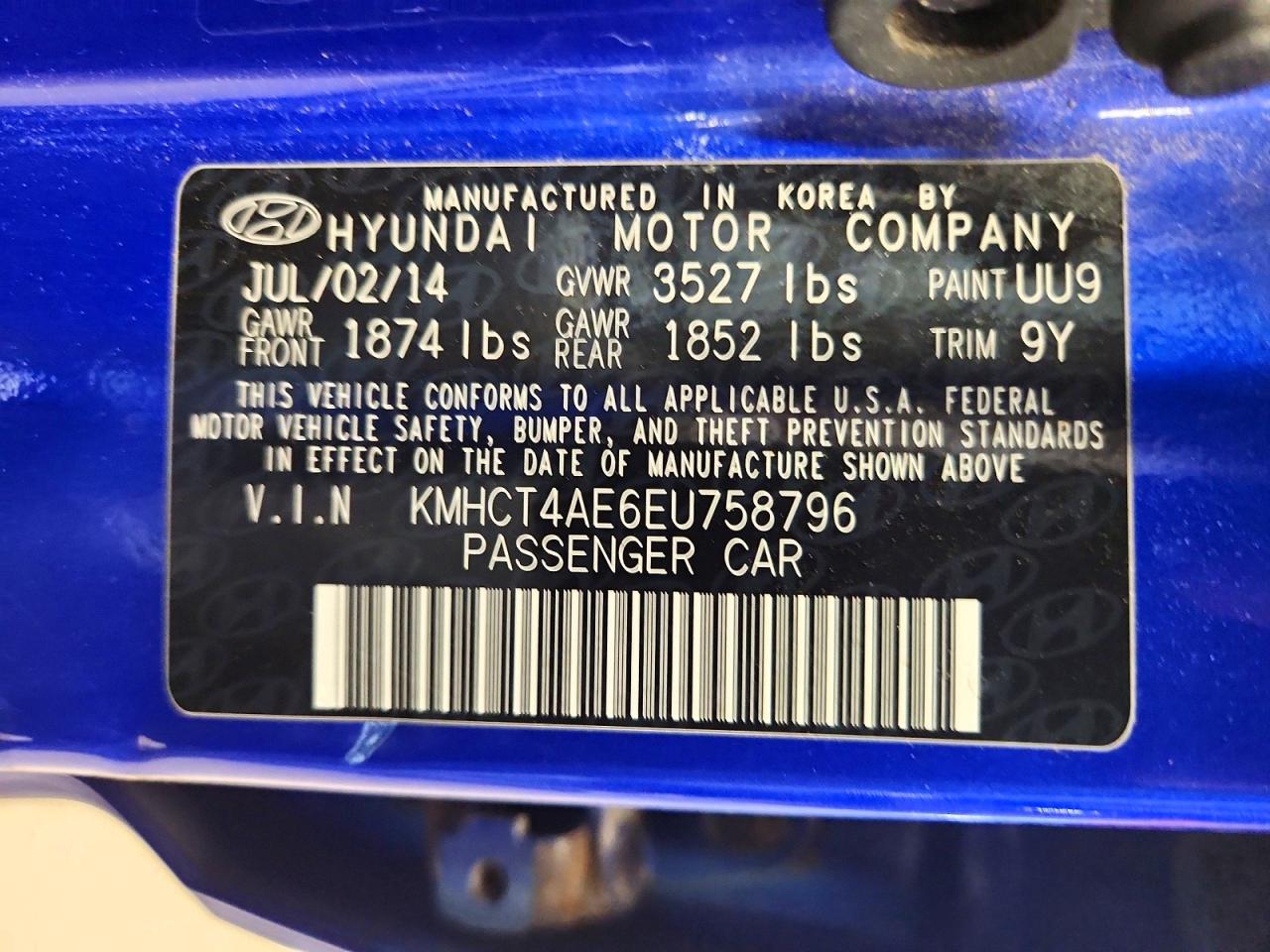 2014 Hyundai Accent Gls Blue vin: KMHCT4AE6EU758796
