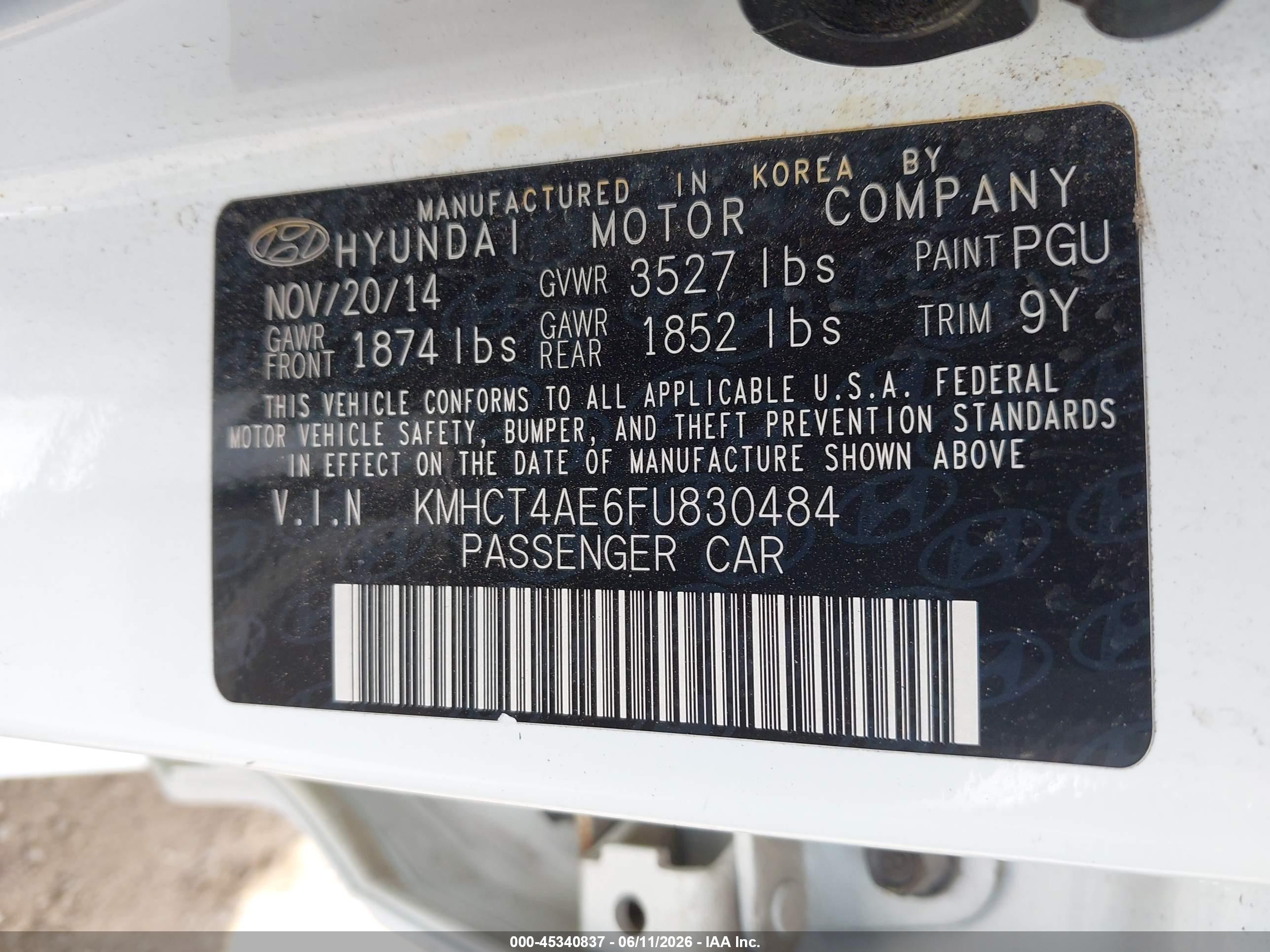 2015 Hyundai Accent Gls White vin: KMHCT4AE6FU830484