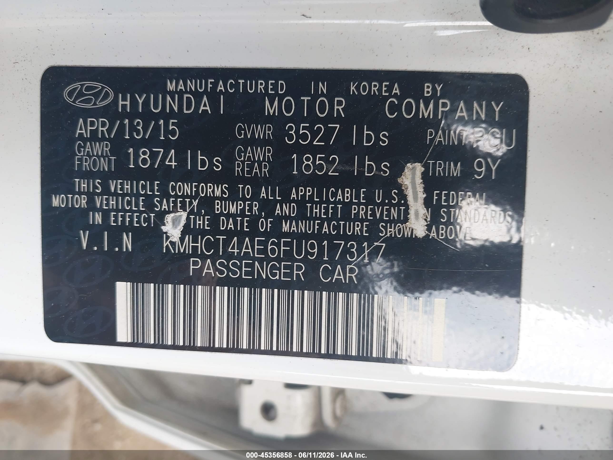 2015 Hyundai Accent Gls Белый vin: KMHCT4AE6FU917317