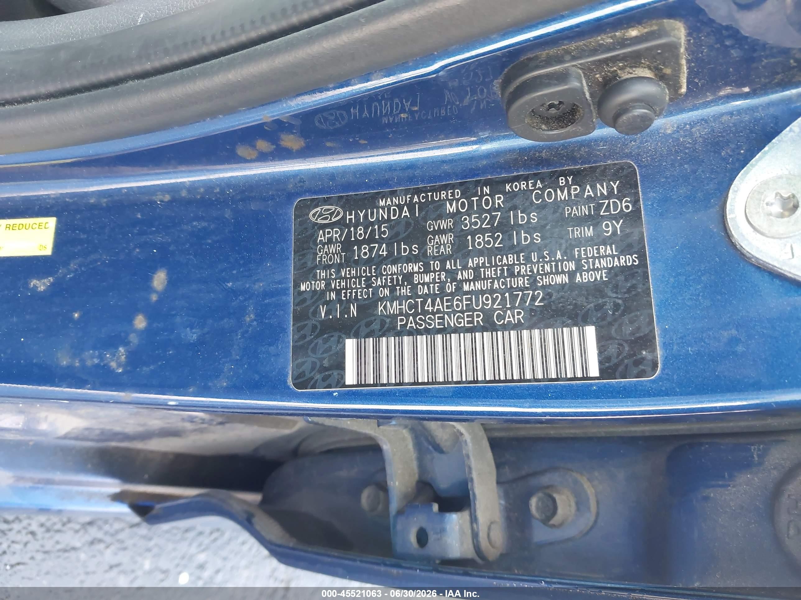2015 Hyundai Accent Gls Синий vin: KMHCT4AE6FU921772