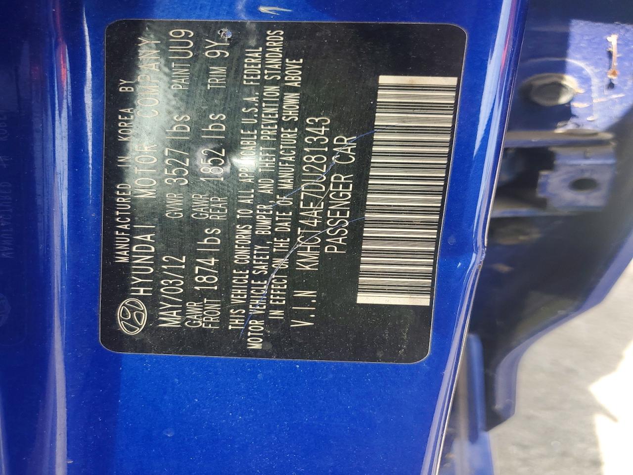 2013 Hyundai Accent Blue vin: KMHCT4AE7DU281343