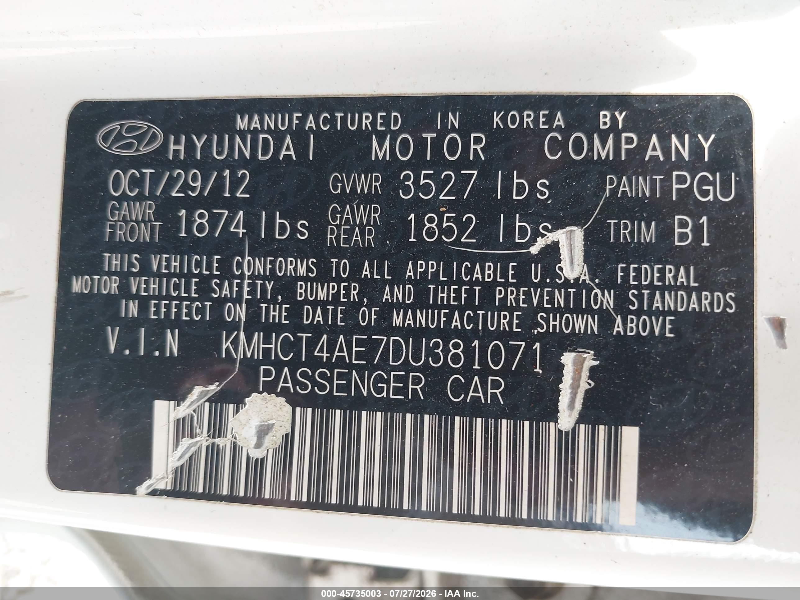 2013 Hyundai Accent Gls White vin: KMHCT4AE7DU381071