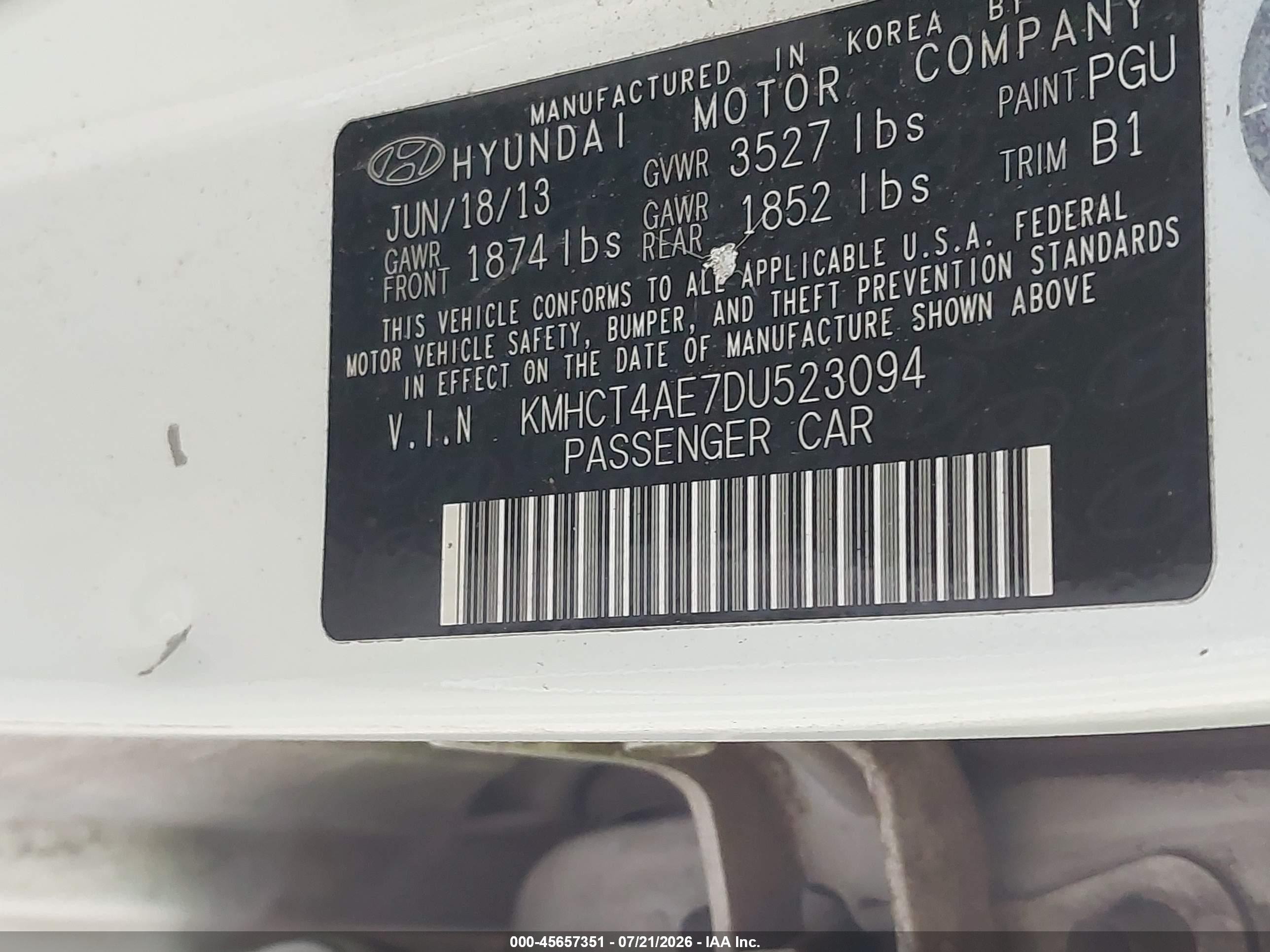 2013 Hyundai Accent Gls White vin: KMHCT4AE7DU523094