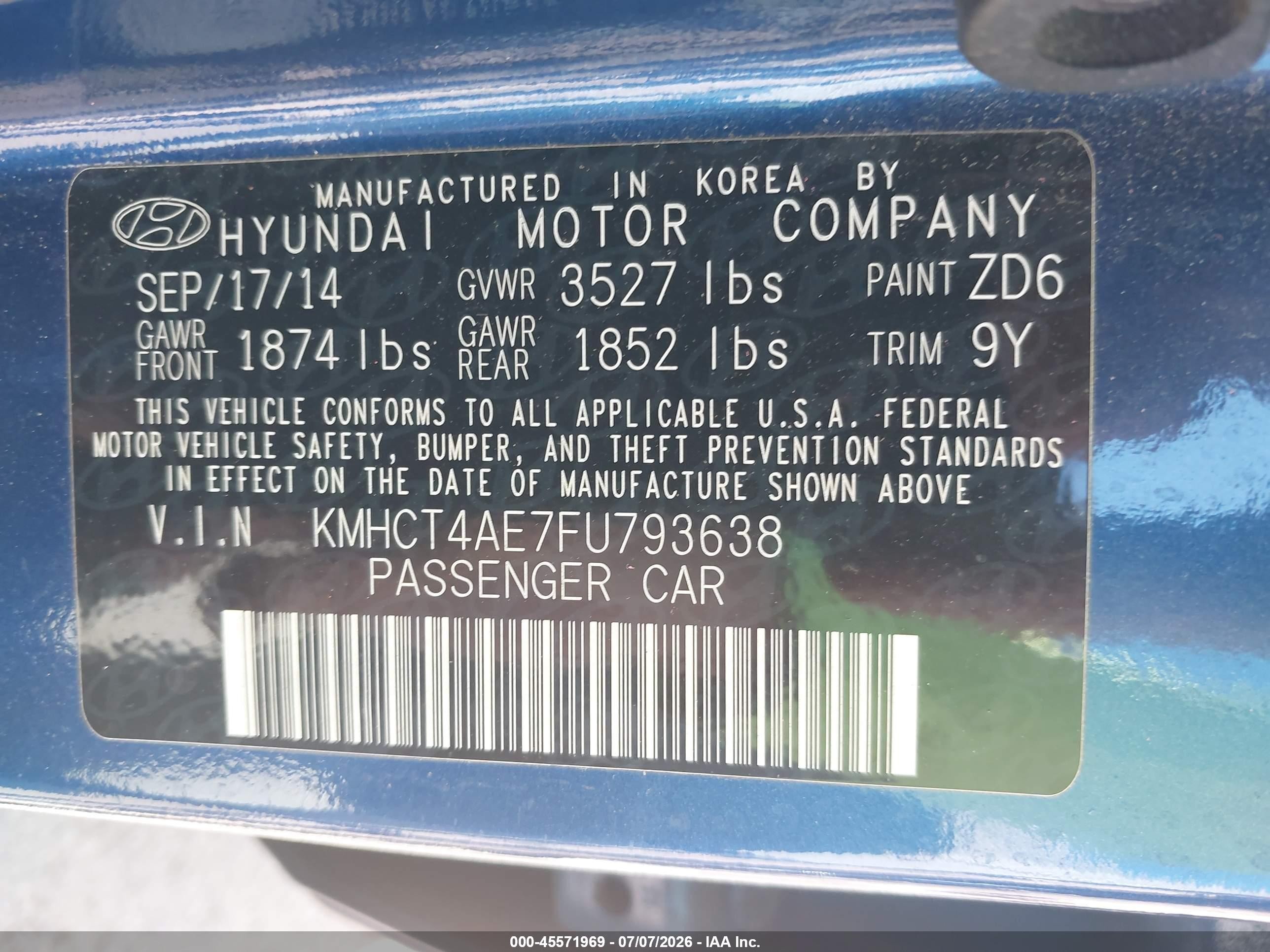 2015 Hyundai Accent Gls Blue vin: KMHCT4AE7FU793638