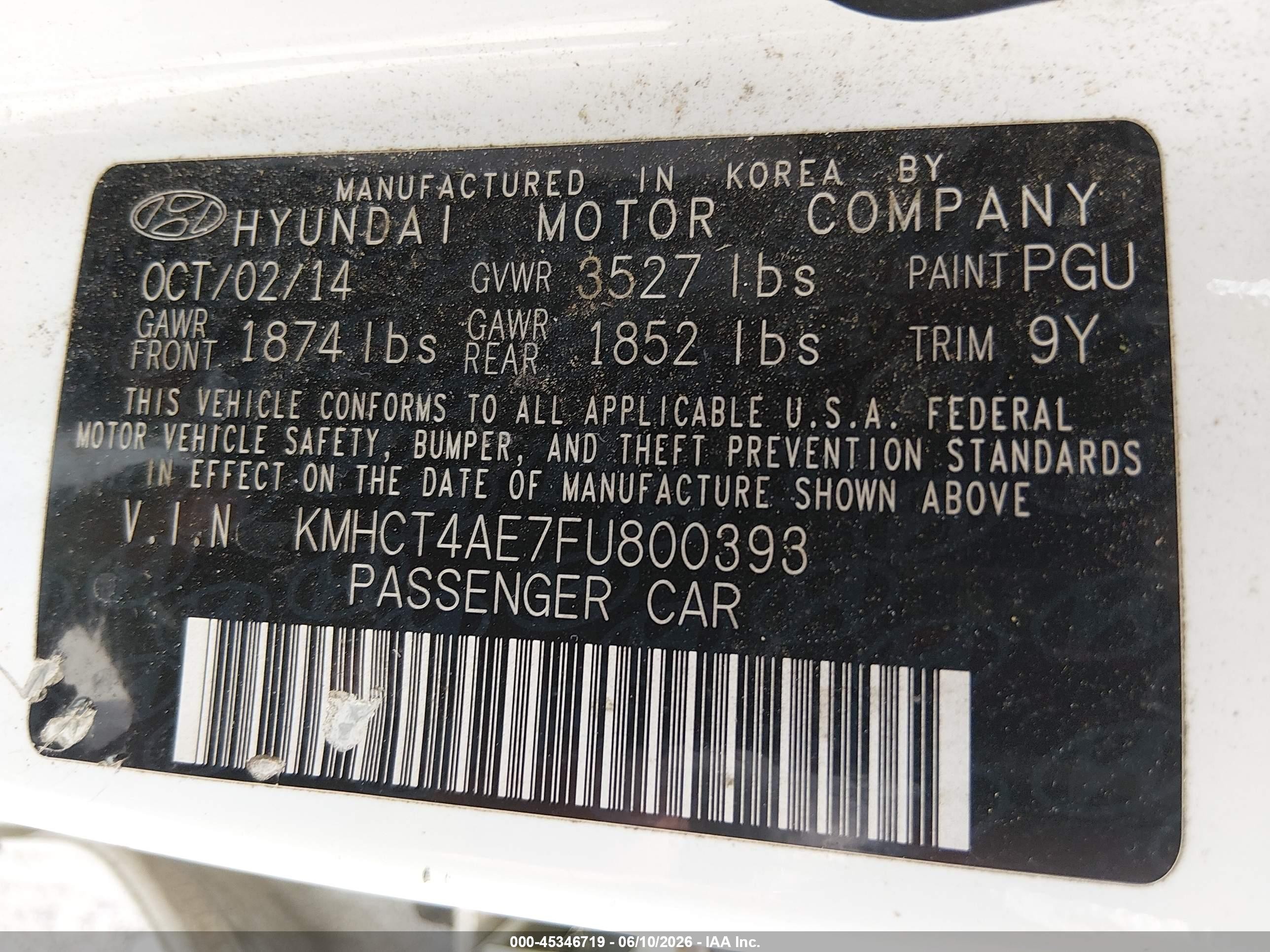 2015 Hyundai Accent Gls White vin: KMHCT4AE7FU800393