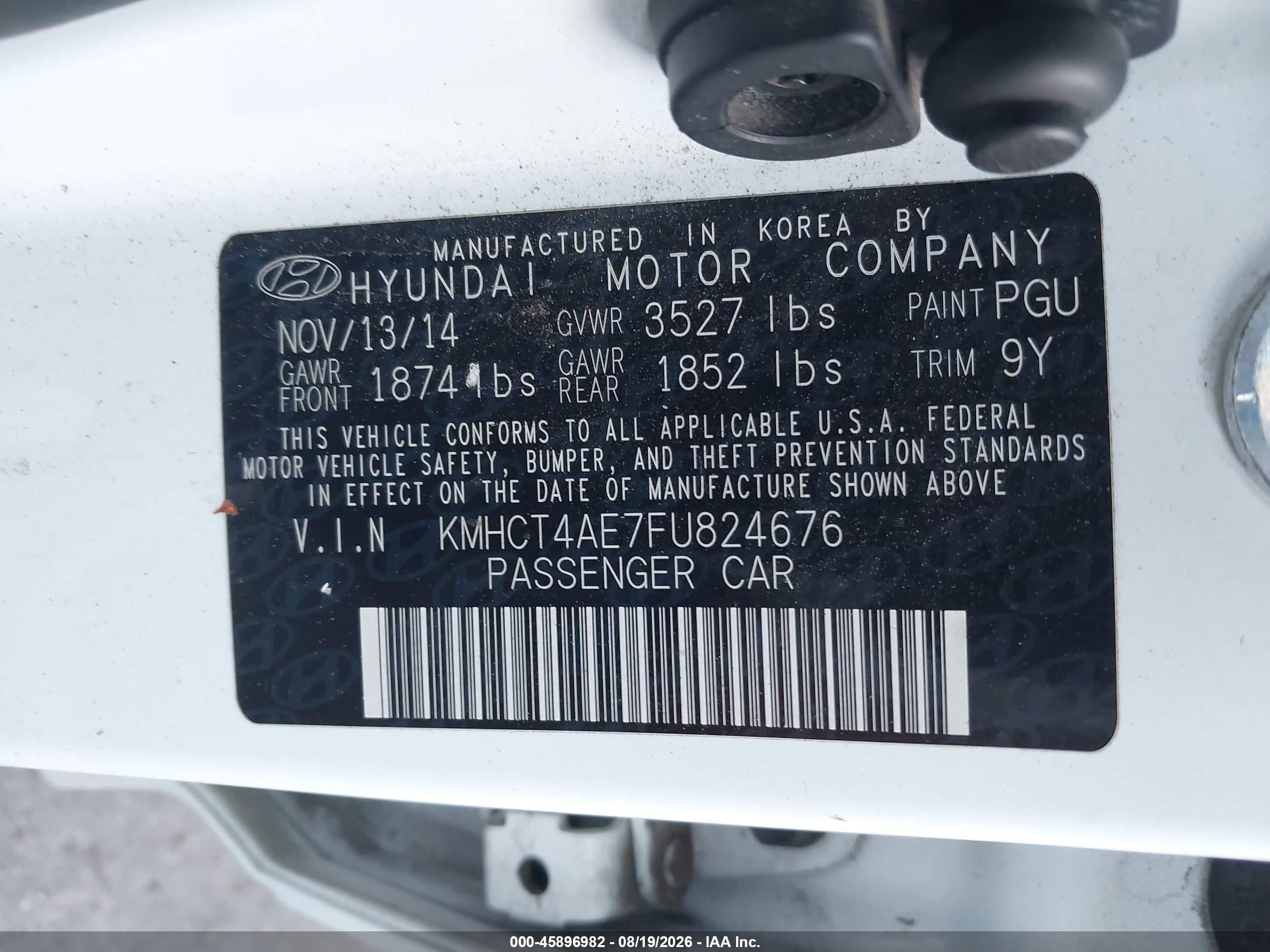 2015 Hyundai Accent Gls White vin: KMHCT4AE7FU824676
