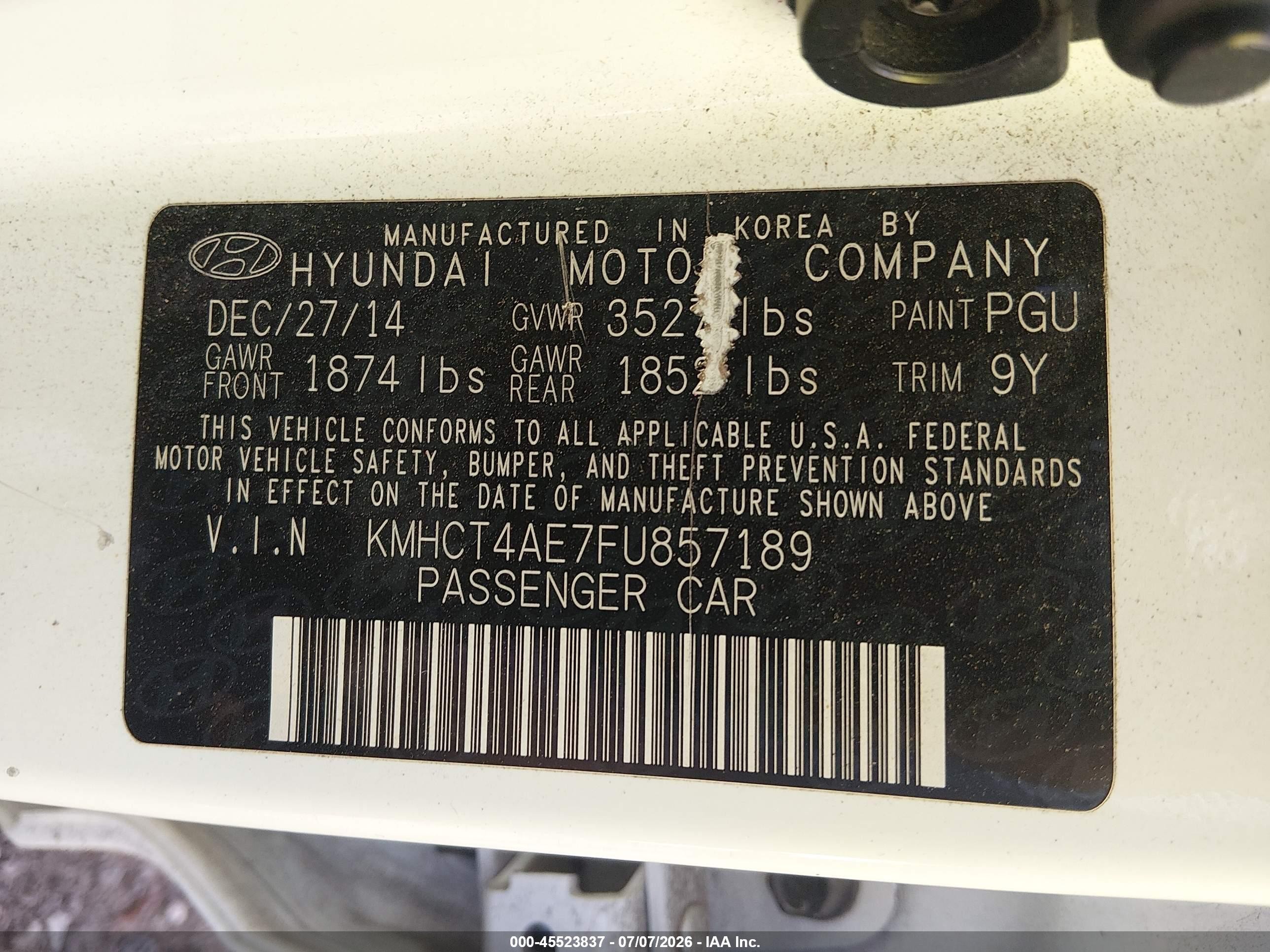 2015 Hyundai Accent Gls White vin: KMHCT4AE7FU857189