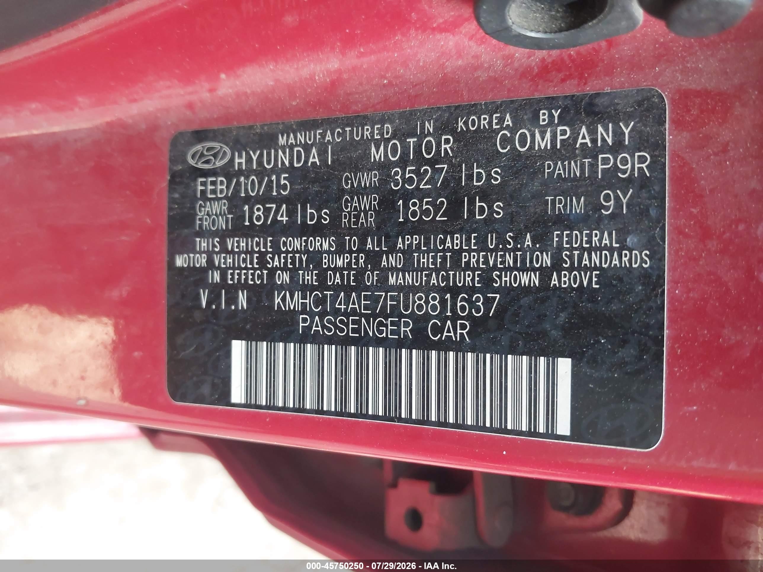 2015 Hyundai Accent Gls Red vin: KMHCT4AE7FU881637
