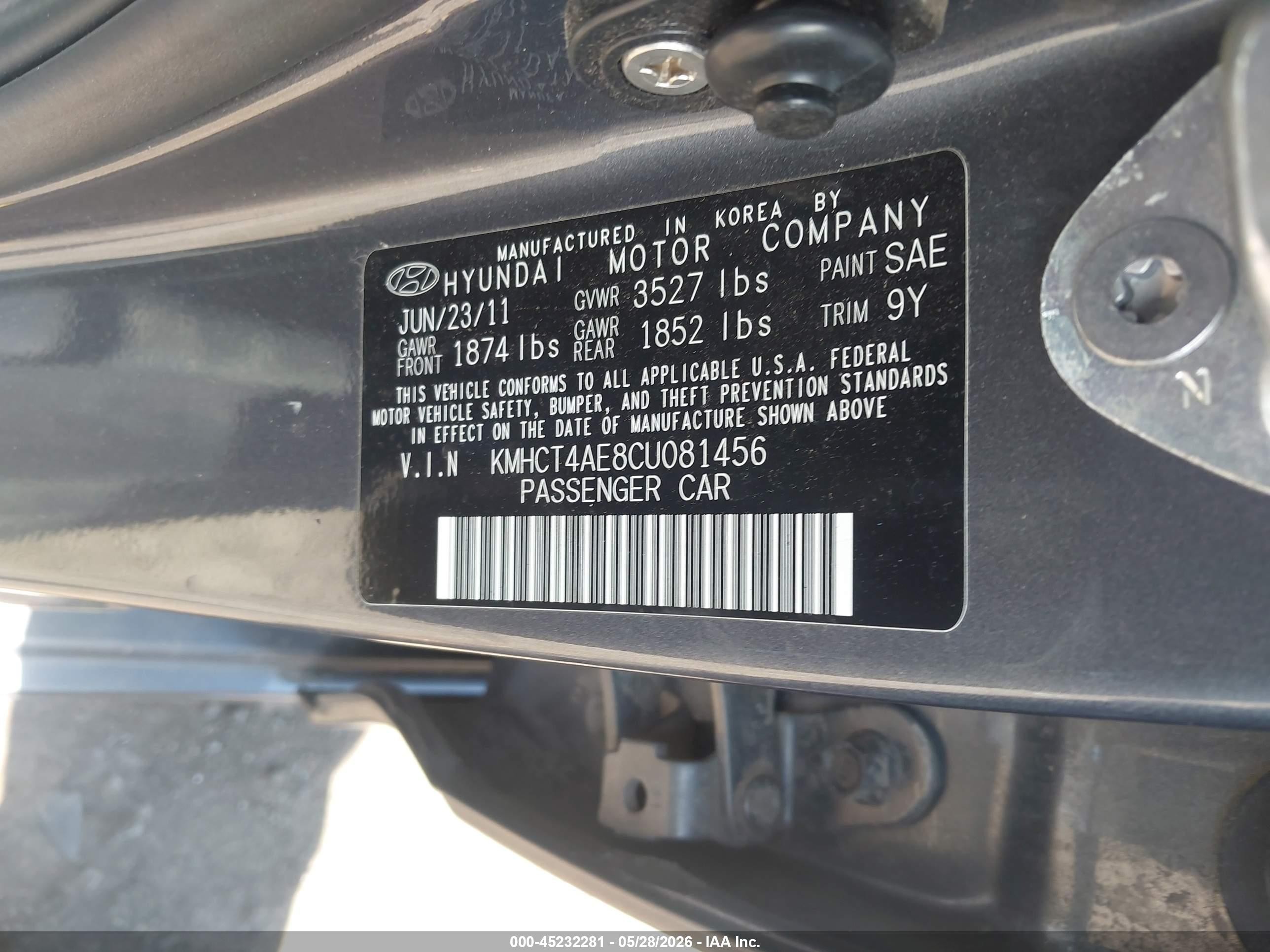 2012 Hyundai Accent Gls Gray vin: KMHCT4AE8CU081456