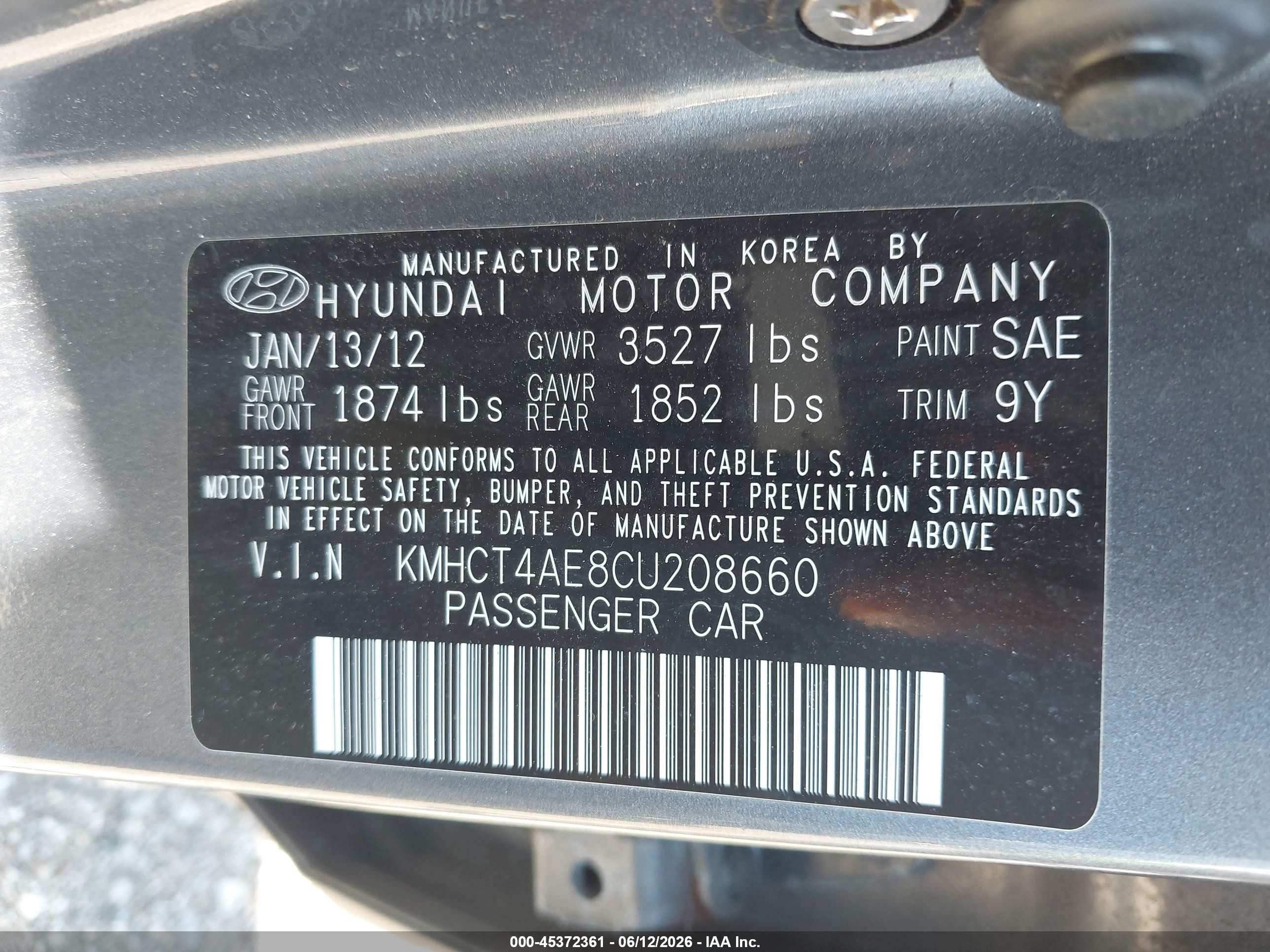 2012 Hyundai Accent Gls Gray vin: KMHCT4AE8CU208660