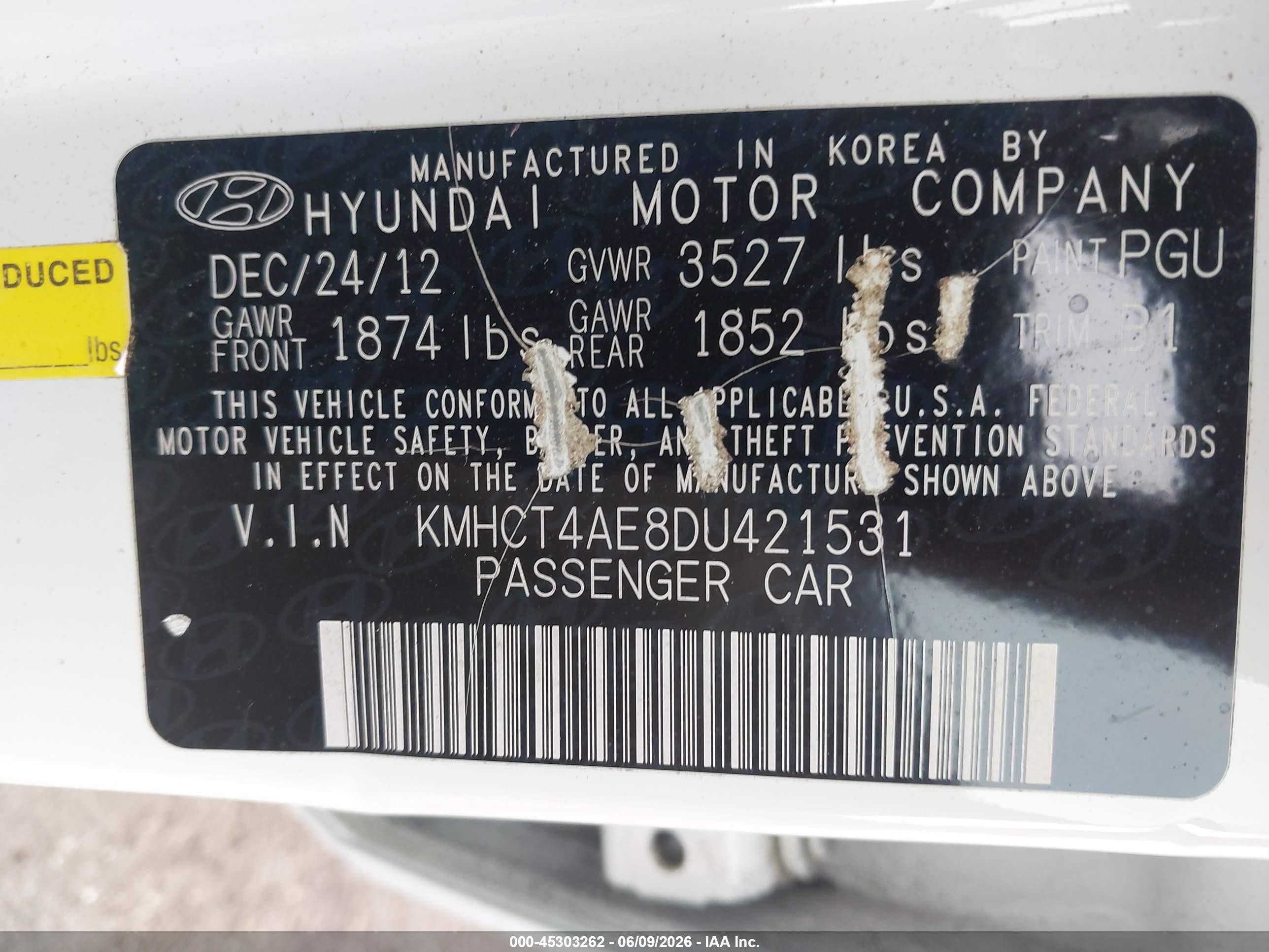 2013 Hyundai Accent Gls White vin: KMHCT4AE8DU421531