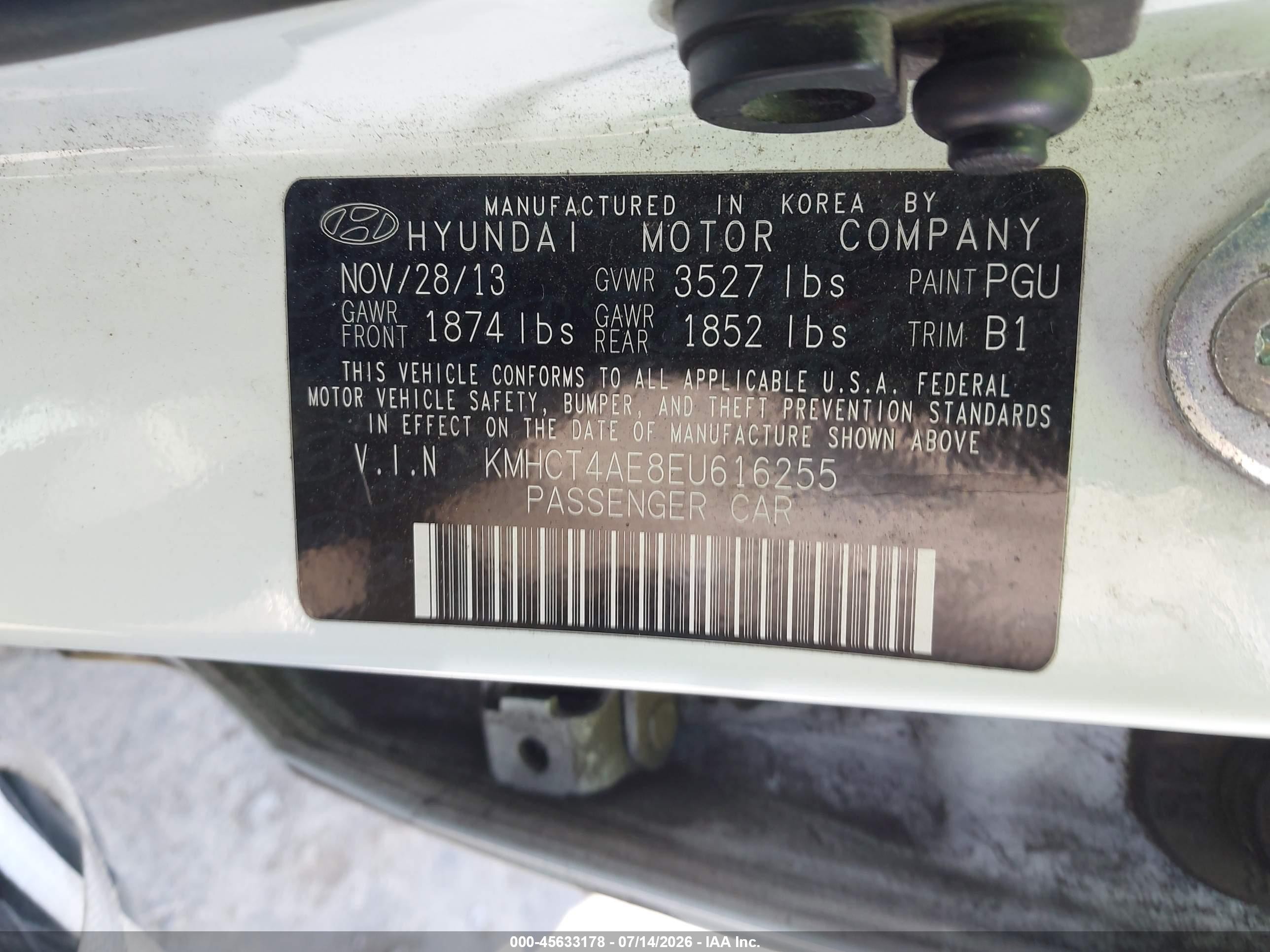 2014 Hyundai Accent Gls White vin: KMHCT4AE8EU616255