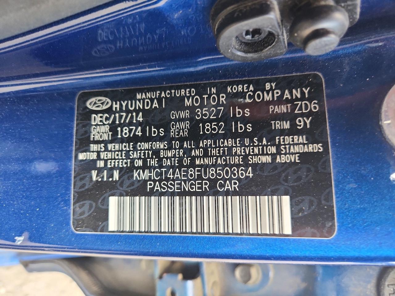 2015 Hyundai Accent Gls Blue vin: KMHCT4AE8FU850364