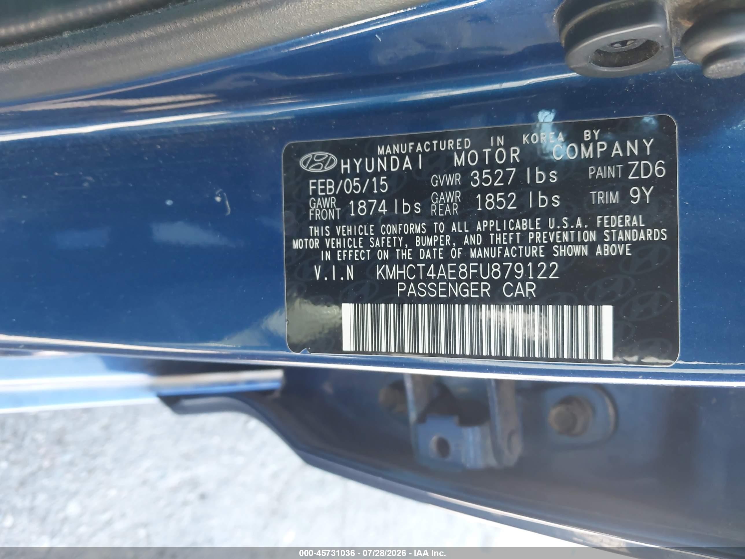 2015 Hyundai Accent Gls Blue vin: KMHCT4AE8FU879122