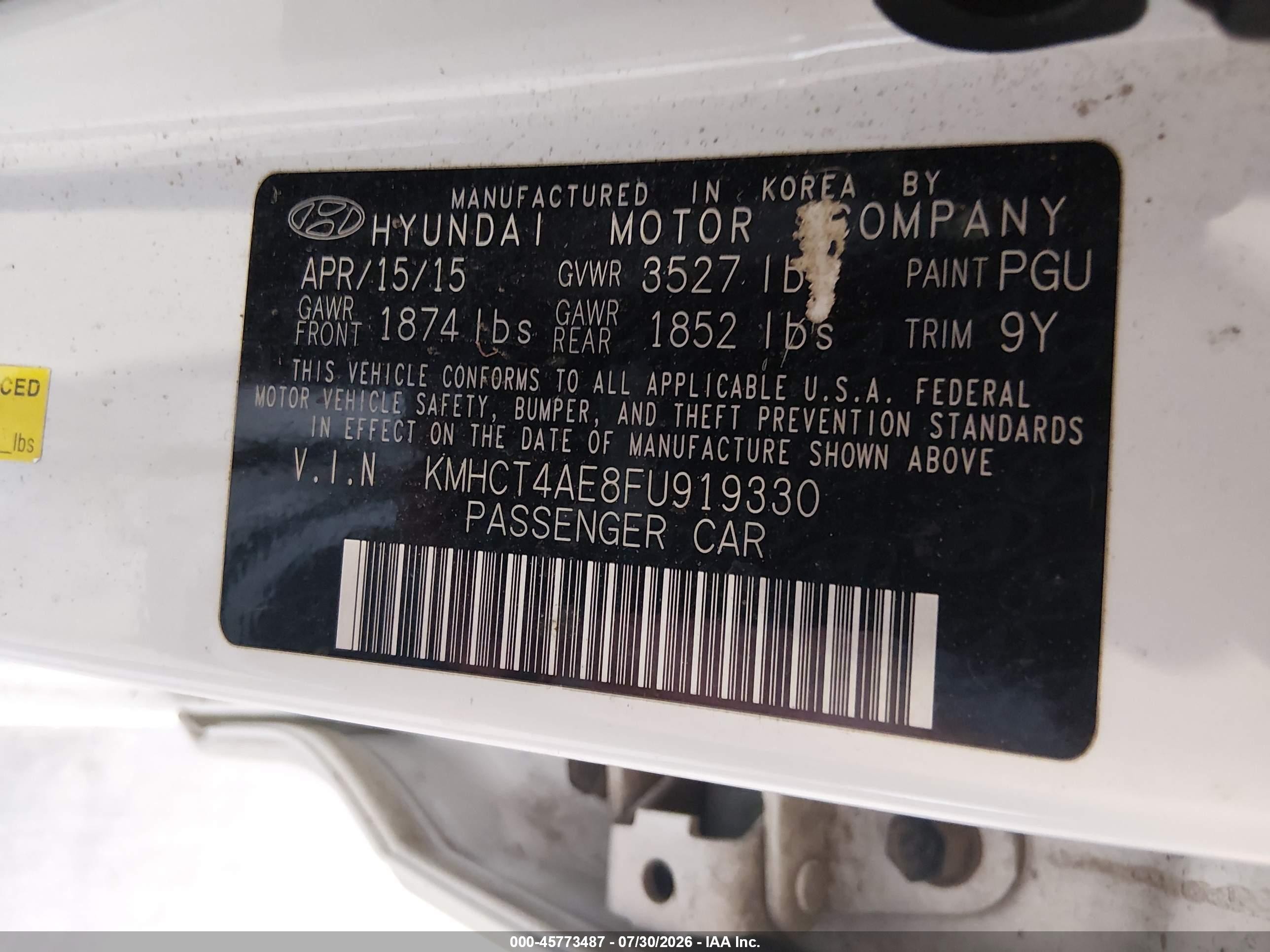 2015 Hyundai Accent Gls White vin: KMHCT4AE8FU919330