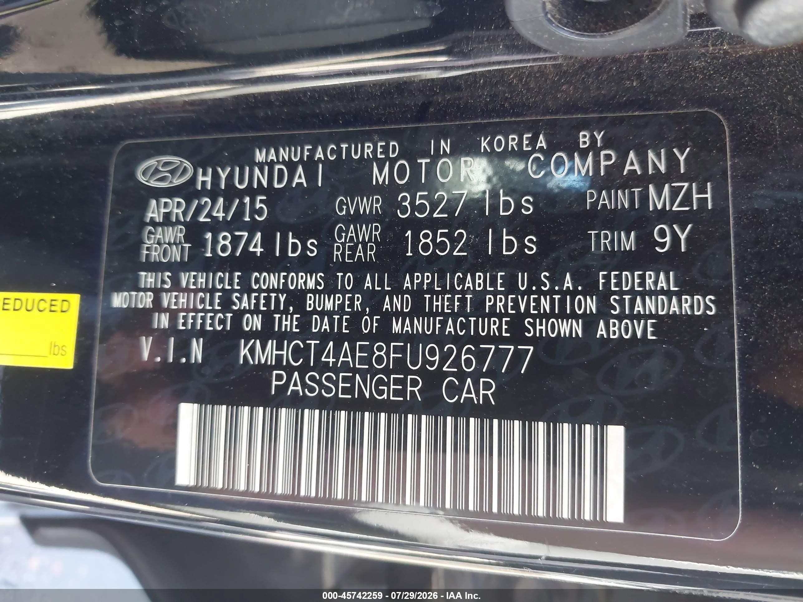 2015 Hyundai Accent Gls Черный vin: KMHCT4AE8FU926777