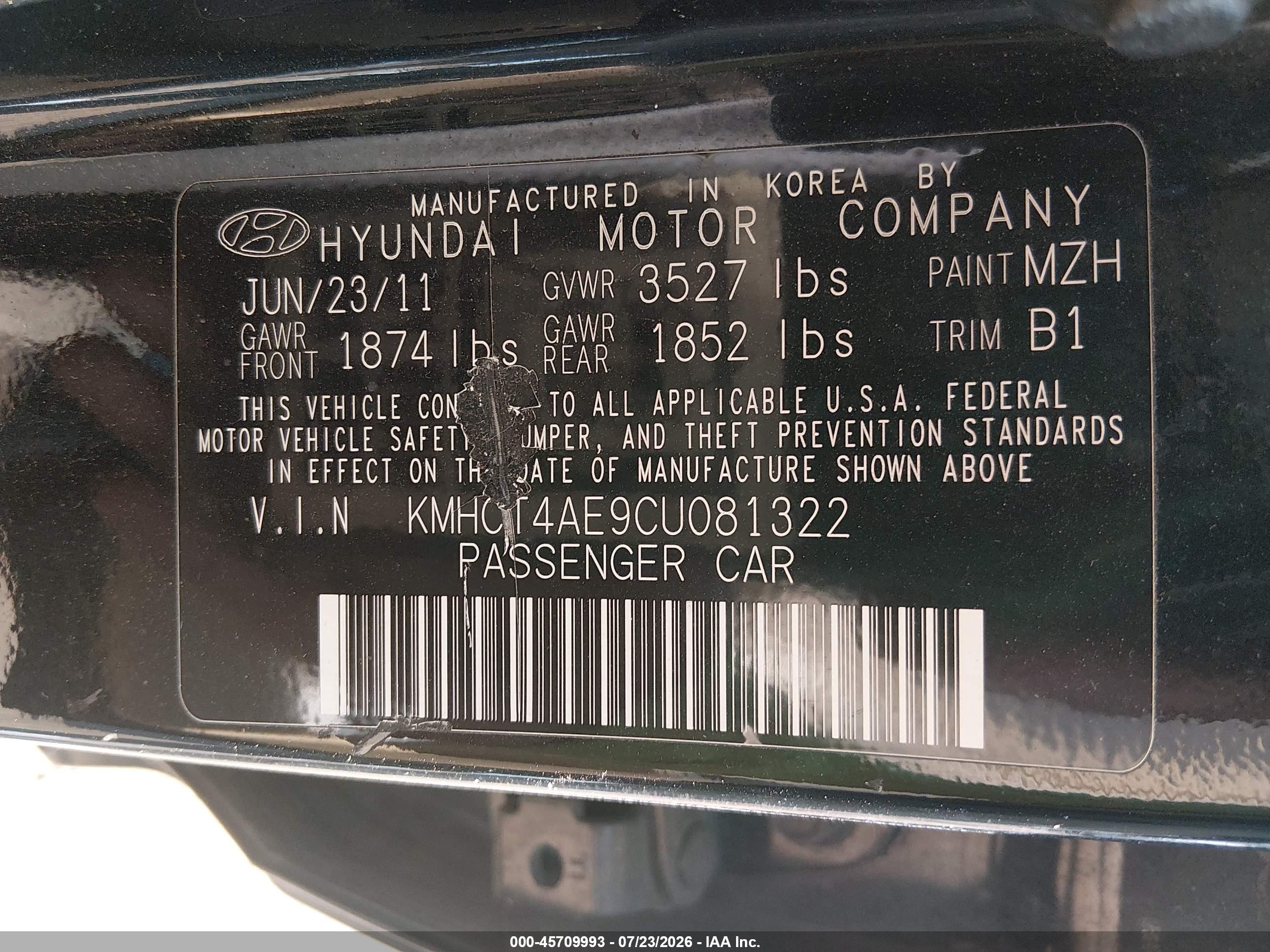2012 Hyundai Accent Gls Black vin: KMHCT4AE9CU081322