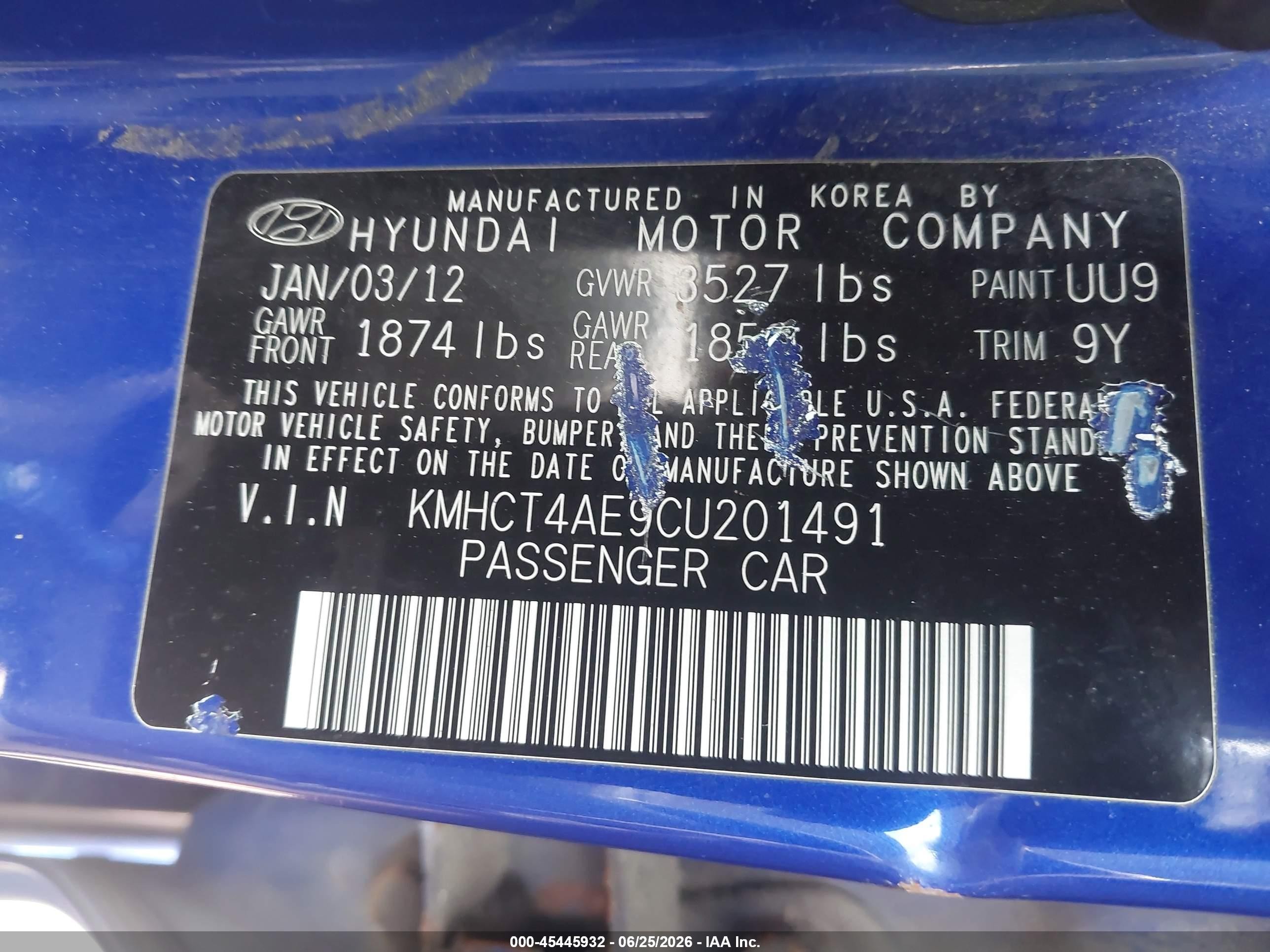 2012 Hyundai Accent Gls Синий vin: KMHCT4AE9CU201491