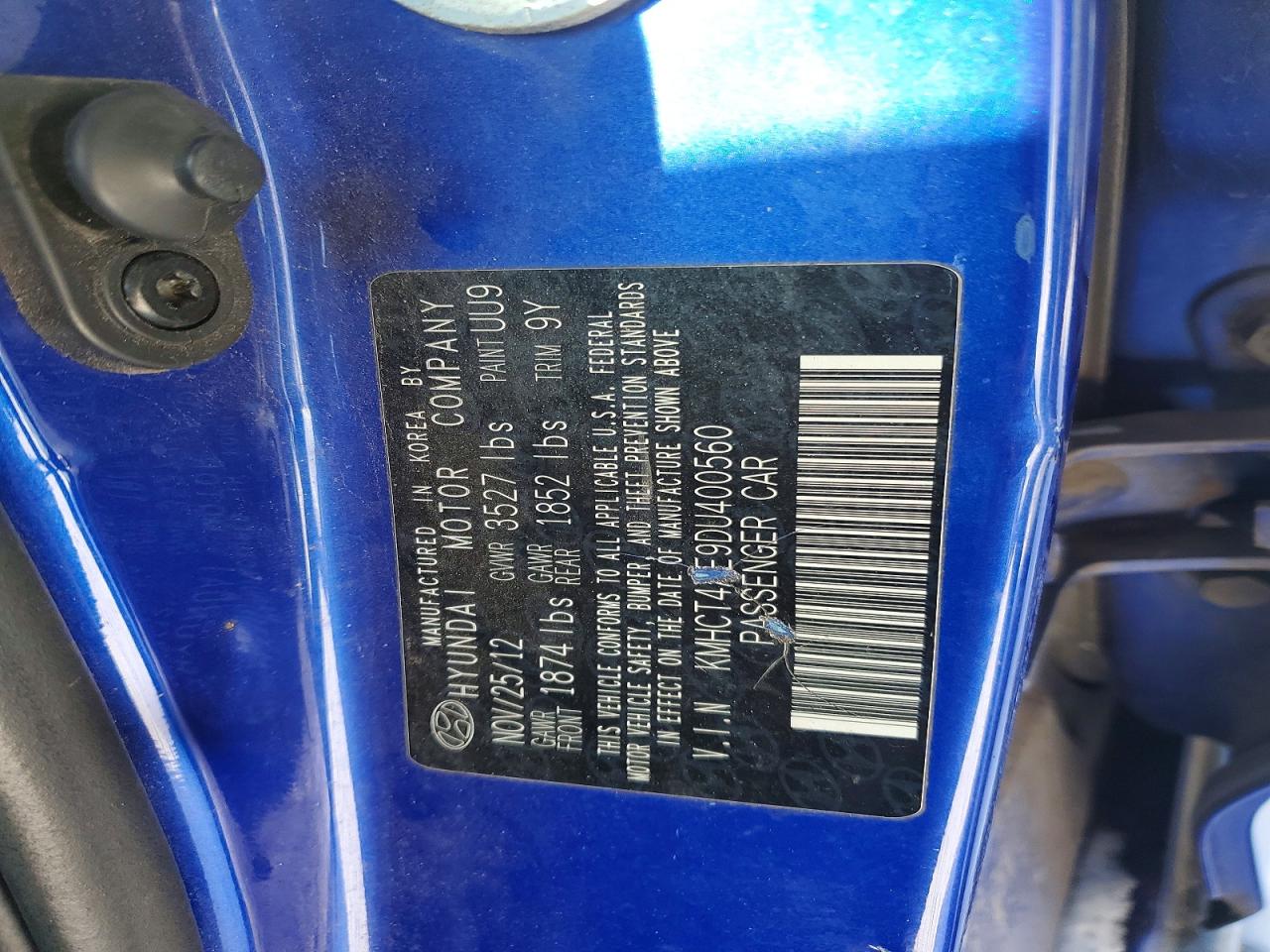 2013 Hyundai Accent Gls Blue vin: KMHCT4AE9DU400560