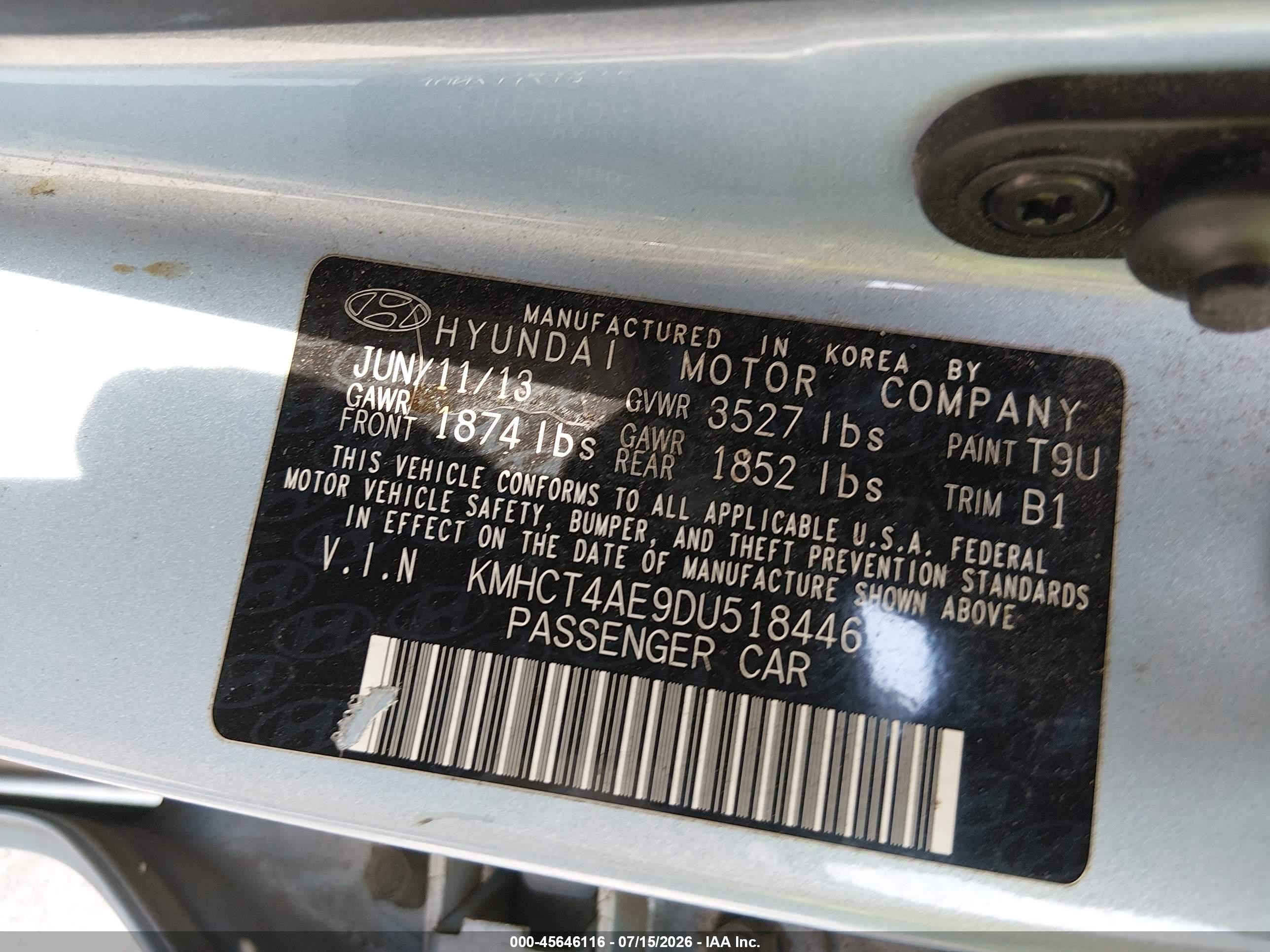 2013 Hyundai Accent Gls Blue vin: KMHCT4AE9DU518446