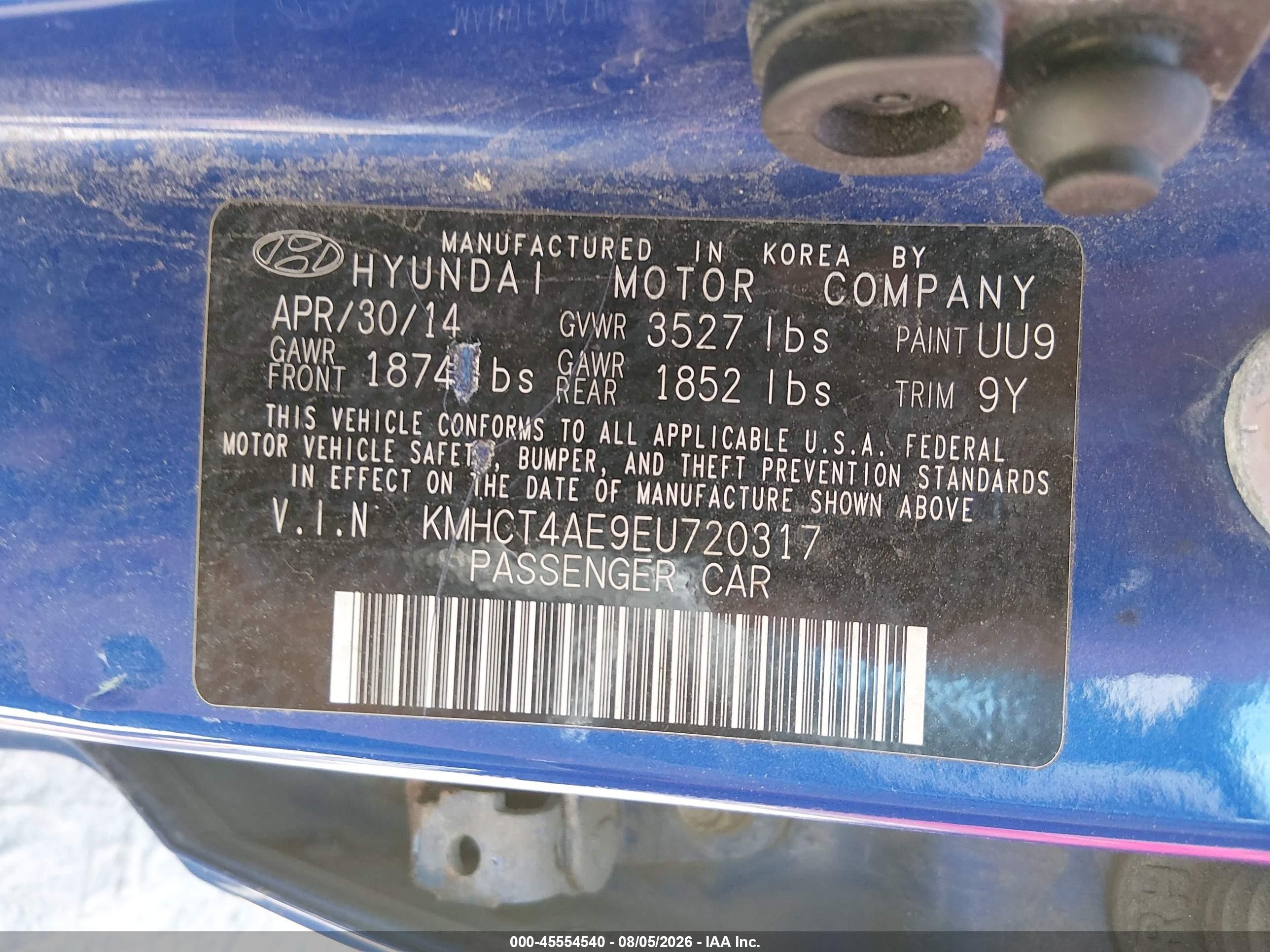 2014 Hyundai Accent Gls Blue vin: KMHCT4AE9EU720317