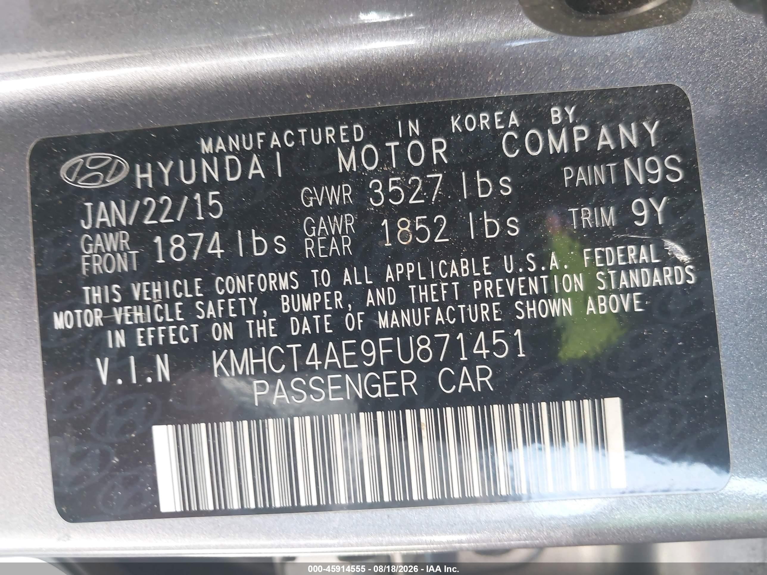 2015 Hyundai Accent Gls Gray vin: KMHCT4AE9FU871451